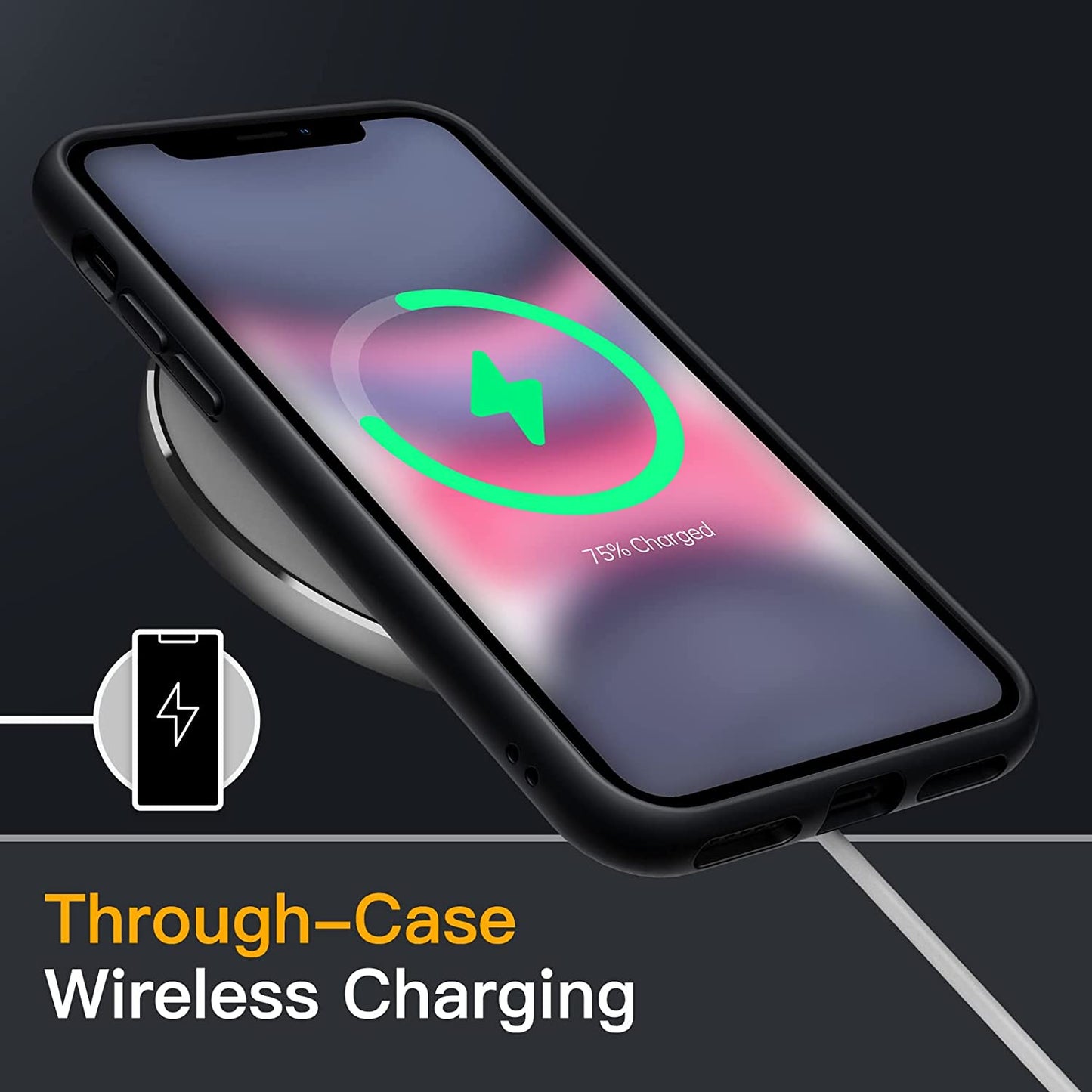 iPhone 11 6.1-Inch Matte Case - Military Grade Shockproof Drop Protection, Frosted Translucent Back Cover, Anti-Fingerprint - Black