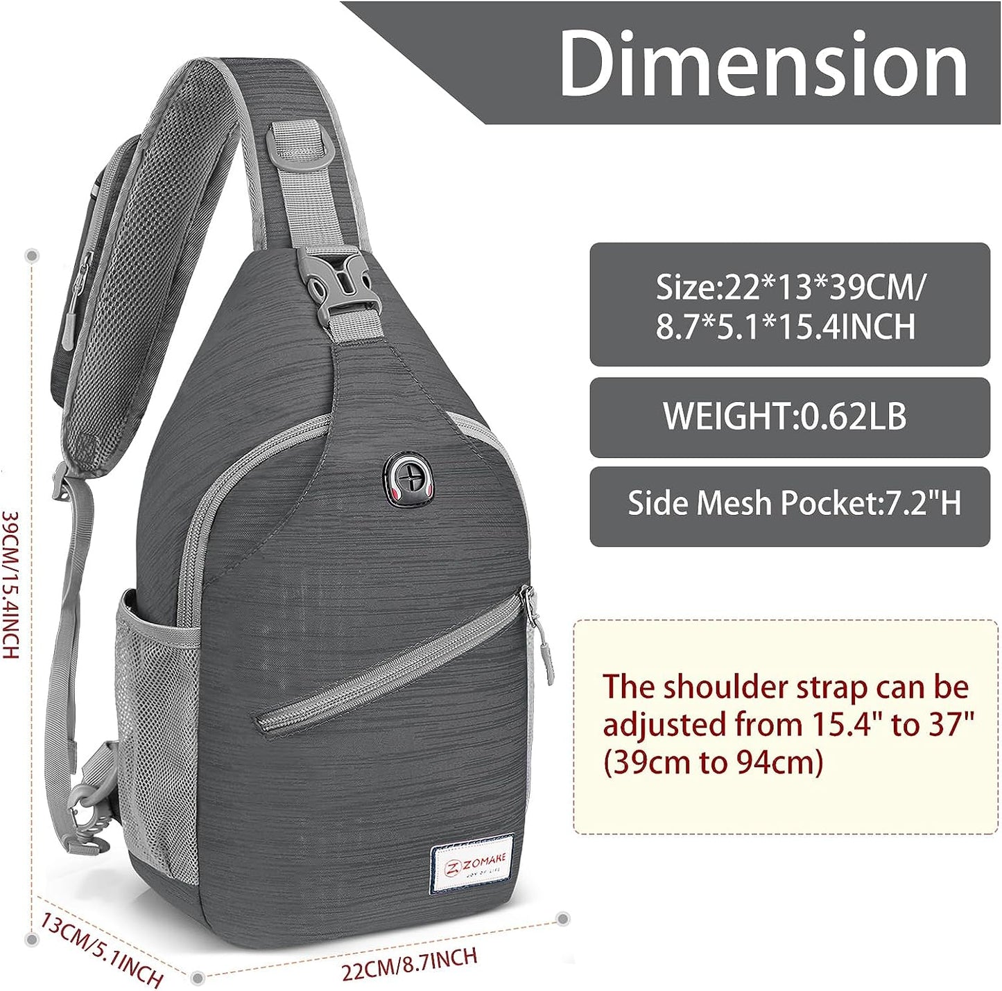 Crossbody Sling Backpack – A Shoulder Chest Bag designed for both Women and Men, perfect for Travel, Hiking, and Daypack use.