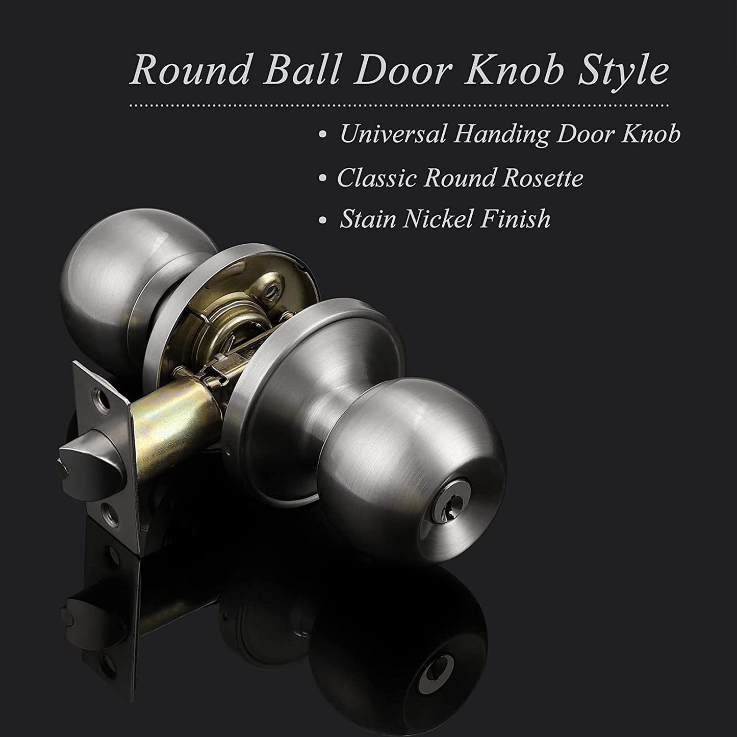 Set of 2 Keyed Alike Entry Door Knobs with Lock and Key - Ball Door Knob Handles with a Brushed Nickel Finish, Ideal for Entrance Door Locksets.