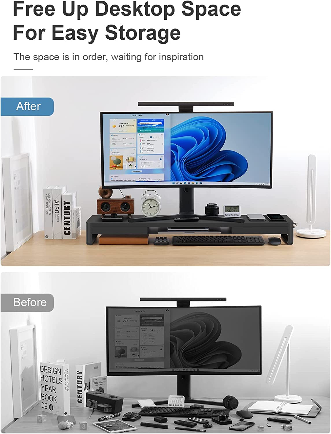 3 In 1 Dual Monitor Stand Riser with Drawers, USB Ports, and Data Transfer Support - Metal Computer Monitor Stand for Enhanced Organization and Device Connectivity - Suitable for PC, Laptop, and iMac