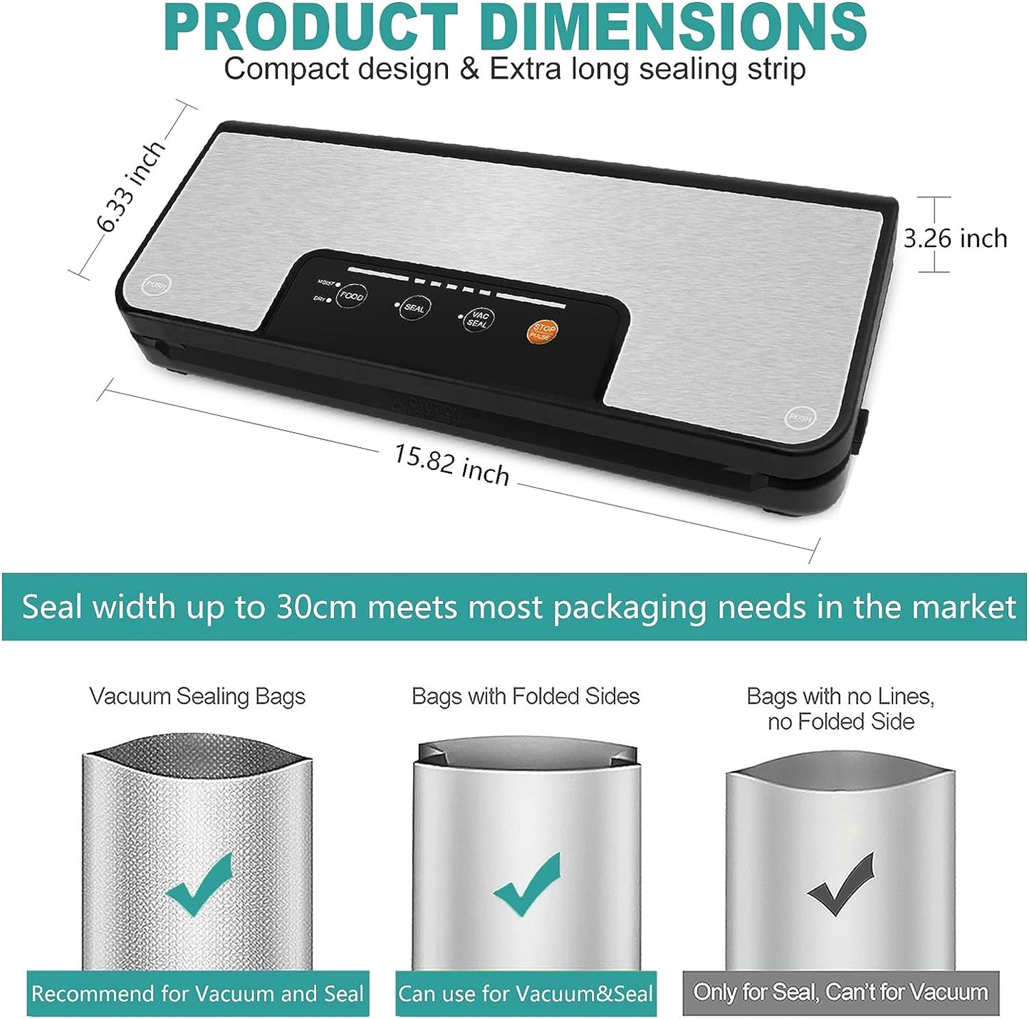 Powerful Vacuum Food Sealer Machine - Features 80kPa Sealing System - Equipped with an Attached Roll Bag Cutter, Sous Vide Bag, and Hose - Offers Dry & Moist Food Modes - Ideal for Sealing Meals and Preserving Freshness.