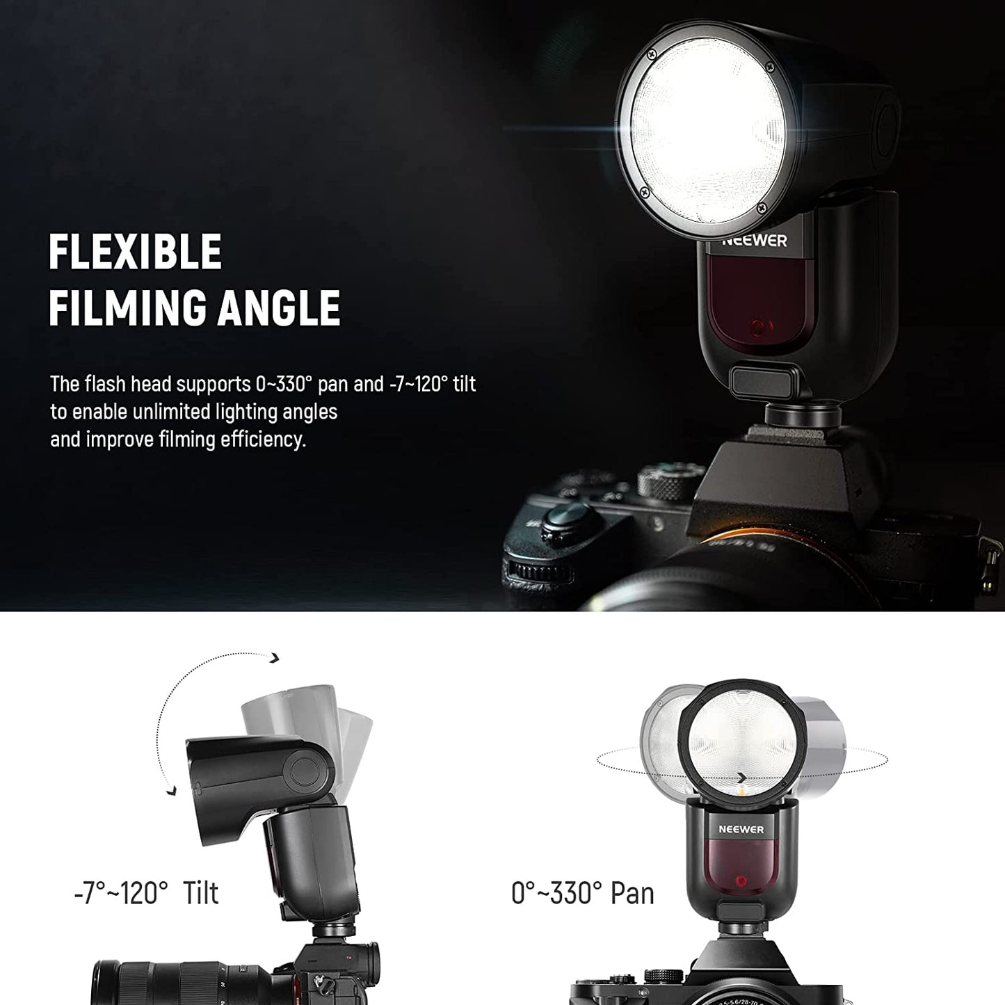 Round Head Flash Speedlite for Sony DSLR Cameras with High-Speed Sync, LED Modeling Lamp, and Long Battery Life