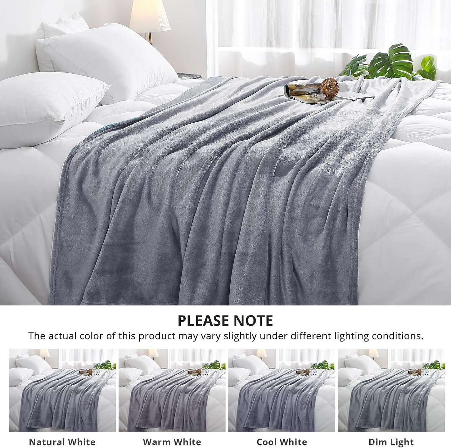 Cozy Fleece Throw Blanket for Couch: Lightweight Flannel Blanket in Grey color, measuring 50" x 60". Perfect for Winter Bed, Sofa, and Travel to keep you warm and comfortable