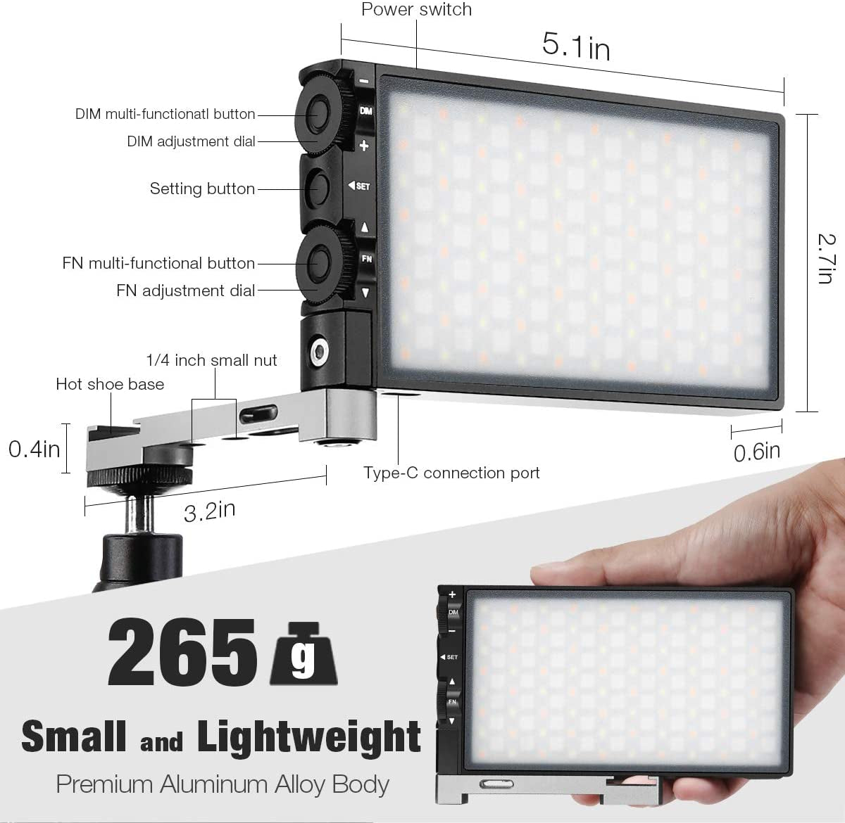 RGB Video Light with Rechargeable Batteries, Adjustable Color Temperature, High CRI LED Camera Light, Multiple Light Effects, Portable Photography Lighting for Gaming, YouTubers, Vlogging, and TikTok