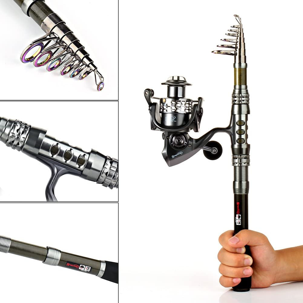 Fishing Rod Combos with Telescopic Pole, Spinning Reels, and Travel Bag for Saltwater and Freshwater Fishing