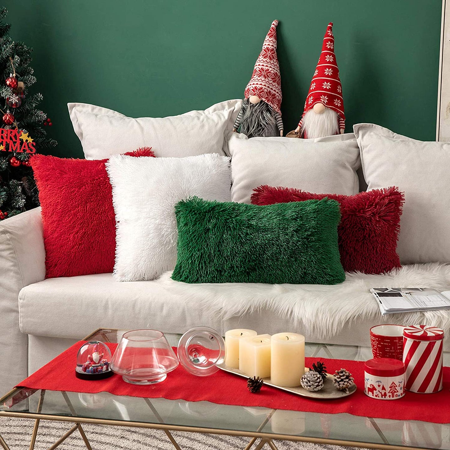 Set of 2 Deluxe Faux Fur Throw Pillow Covers: Add a touch of luxury to your decor with these Plush Decorative Pillow Cases. Perfect for Sofas, Bedrooms, and Cars. Each cover measures 20 x 20 inches in White.