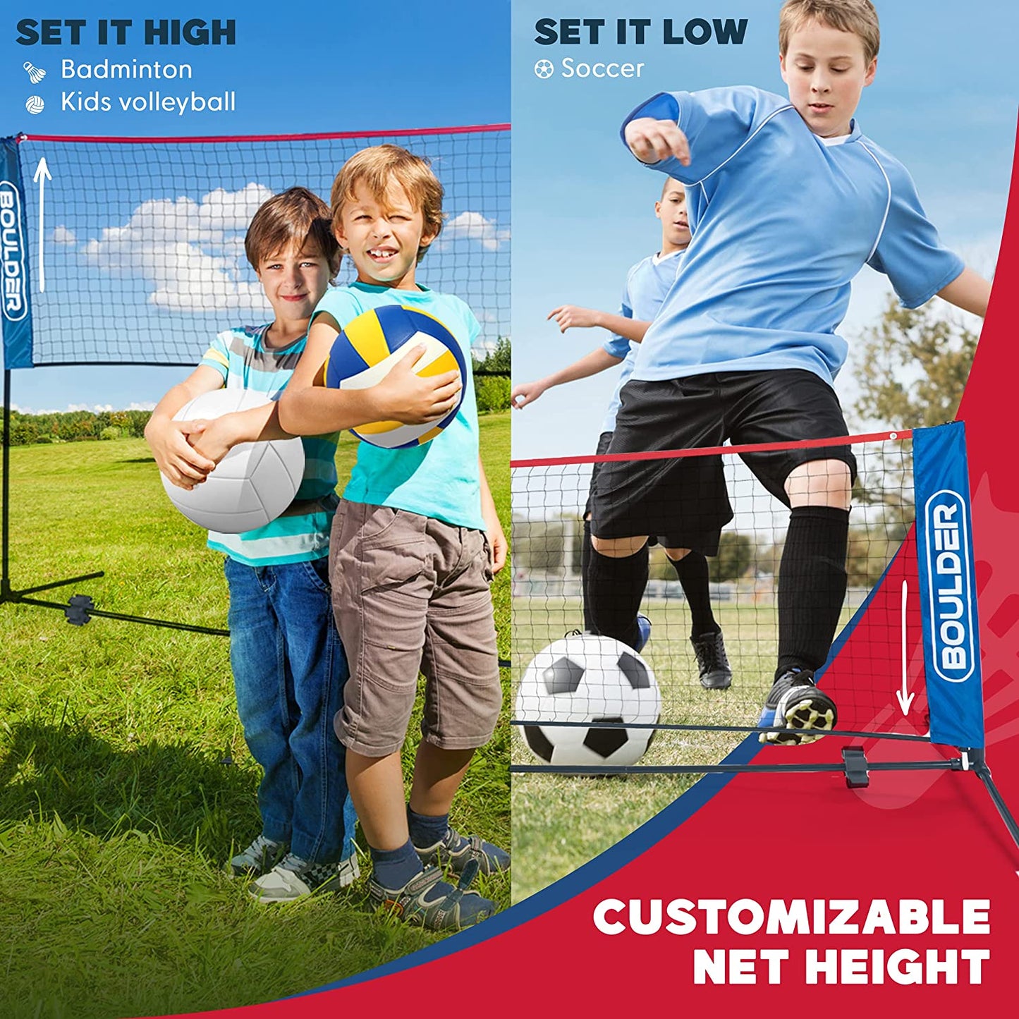 Portable Sports Net Set - Ideal for Tennis, Soccer Tennis, Pickleball, and Kids Volleyball - Effortless Assembly with Durable Nylon Net and Sturdy Poles