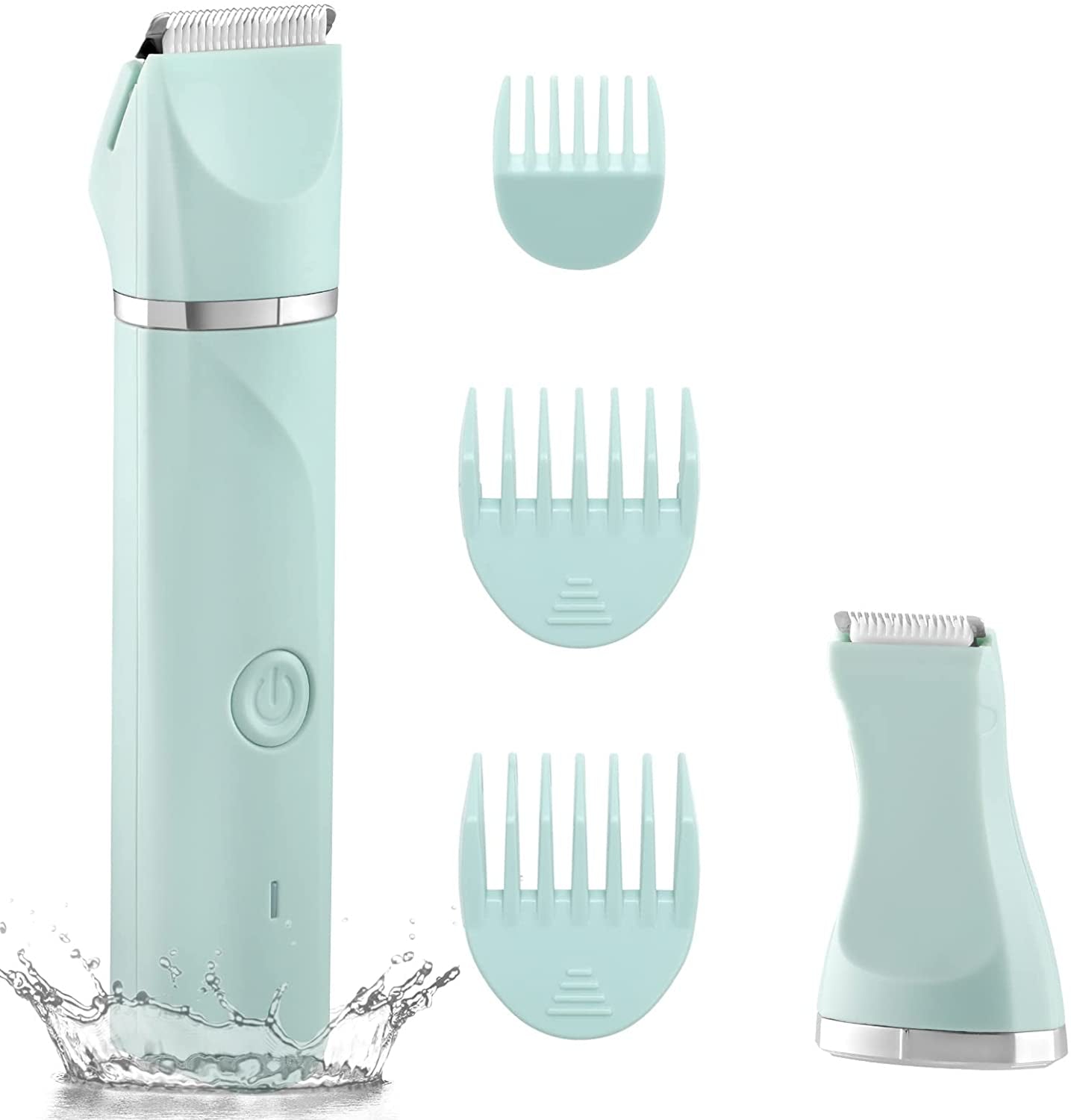 Rechargeable Electric Shaver for Women: Waterproof Bikini Trimmer with Ceramic Blades for Hair Removal on Bikini, Legs, and Pubic Area - IP7X Washable Head, Wet and Dry Use - Green