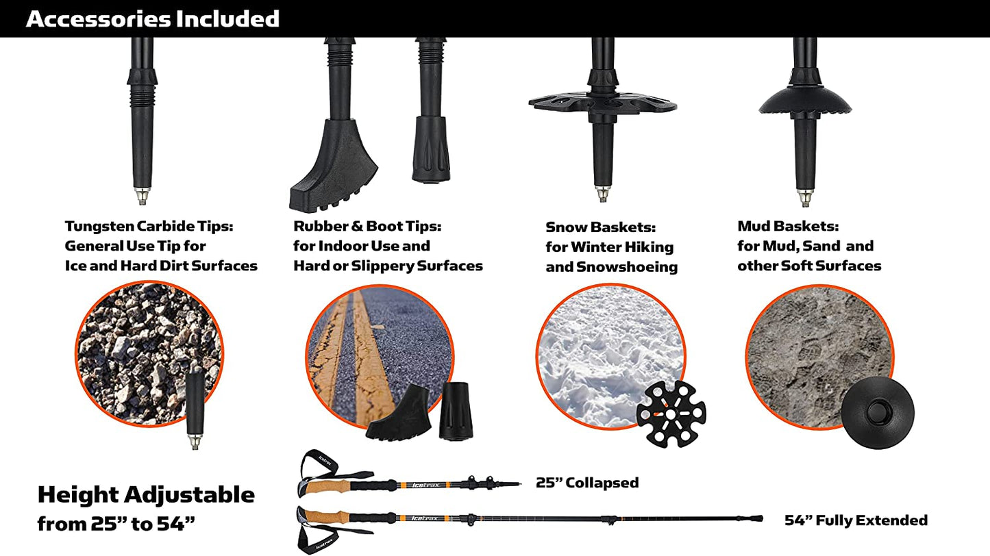 Durable Aluminum Trekking Poles with Quick Lock System, Cork Grip, and Adjustable Height - Complete Hiking Poles Set