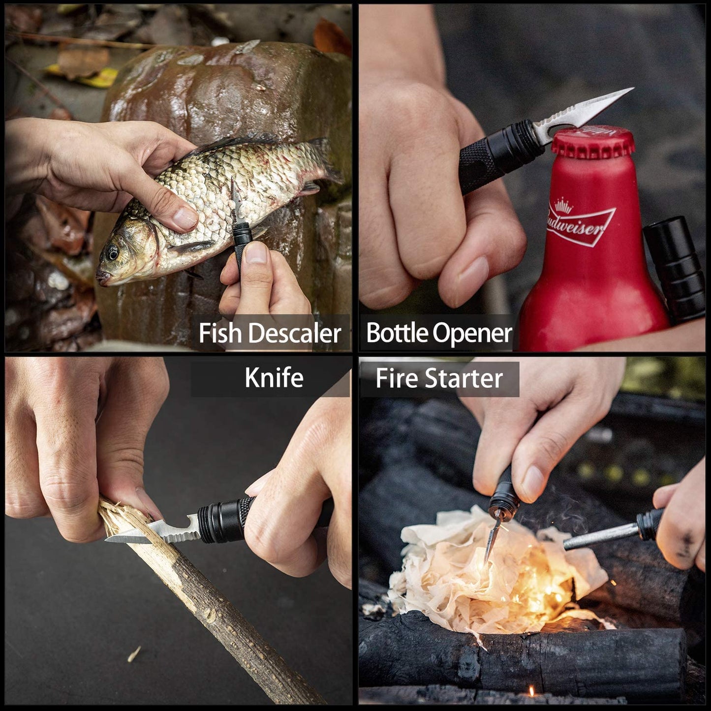 Survival Multi-Tool with Fishing Tool, Fire Starter, Survival Whistle, Window Breaker, Bottle Opener - Everyday Carry Survival Gear