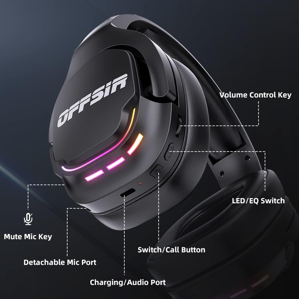 3-In-1 Gamer Headphones with Microphone for PC PS5 PS4. RGB Lights, 2.4G Wireless/Bluetooth/3.5mm Wired Connection. Compatible with Xbox, Playstation, Mac, Computer, Laptop