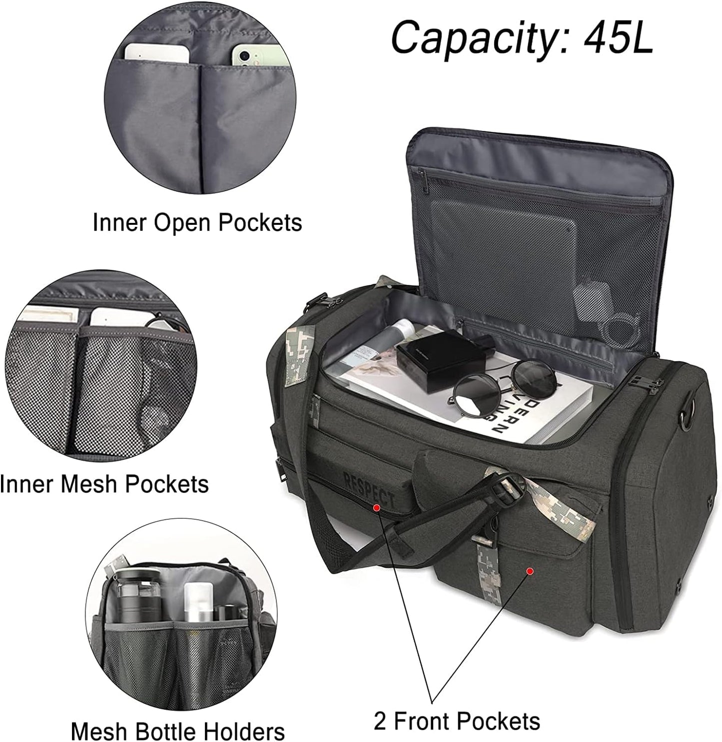 Sports Duffle Bag Backpack - Large Gym Bag for Men - Includes Shoe Compartment and Wet Pocket - Ideal for Travel and Sports Activities.