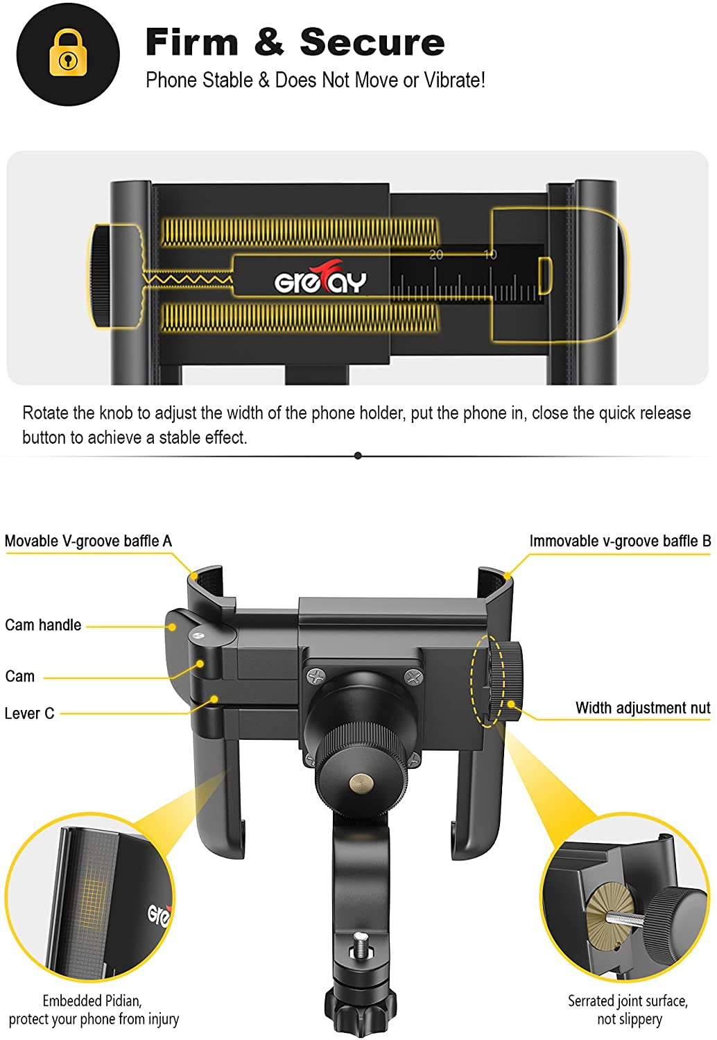 Universal Bike Phone Mount with Quick Release, Anti-Shake Bicycle Phone Holder for Road Bike/MTB/Scooter - 360° Rotation, Suitable for 3.5-7.0 inch Smartphones