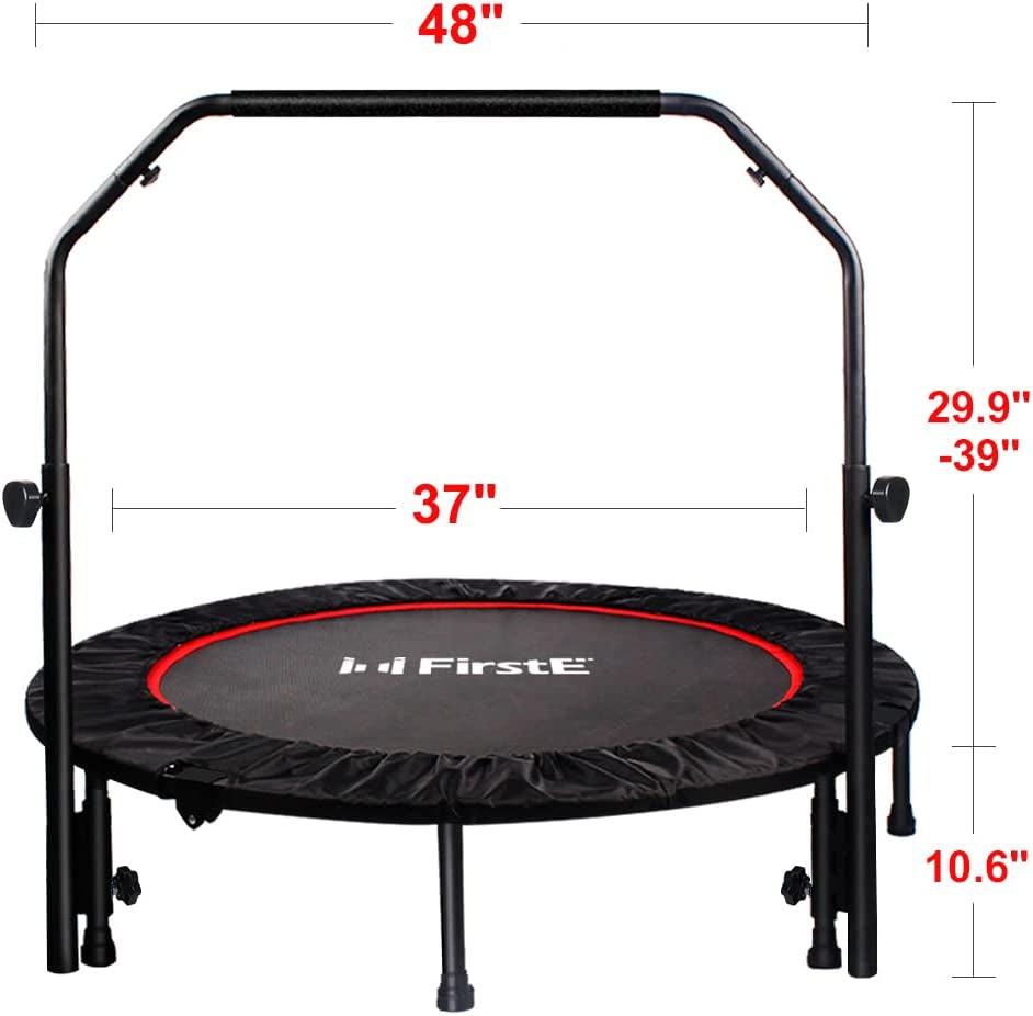 Foldable Fitness Trampolines with Adjustable Heights Foam Handrail - Rebound Recreational Exercise Trampoline for Kids and Adults - Indoor & Outdoor Use - Maximum Load Capacity of 440lbs