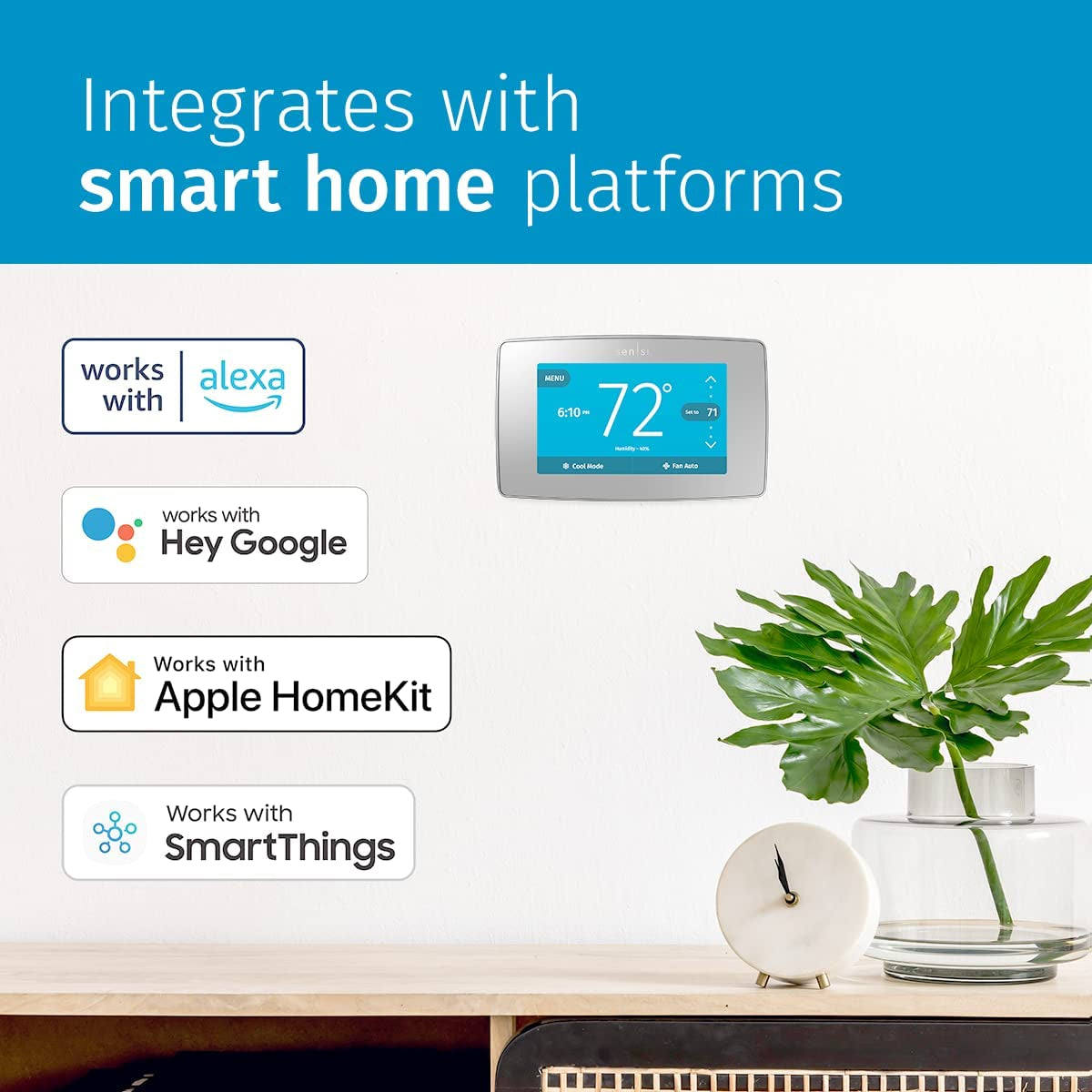 Touch Smart Thermostat - Wi-Fi, Programmable, Works with Alexa, Energy Star Certified, Silver, DIY. (C-Wire Required)