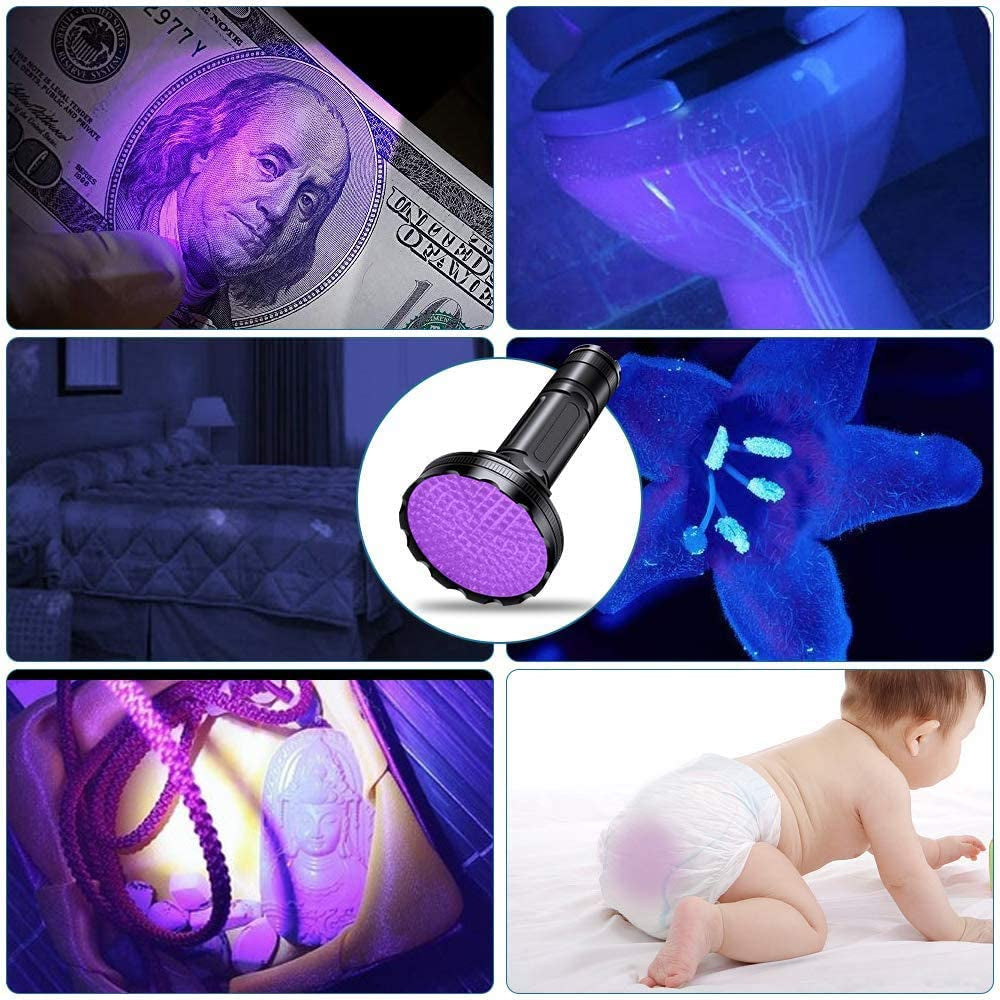 High-Quality 128 LED 395 NM Ultraviolet Blacklight Detector for Home, Hotel, and Pet Stain Detection - Ideal for Bed Bugs, Mold, Counterfeit Money, and Scorpion Detection
