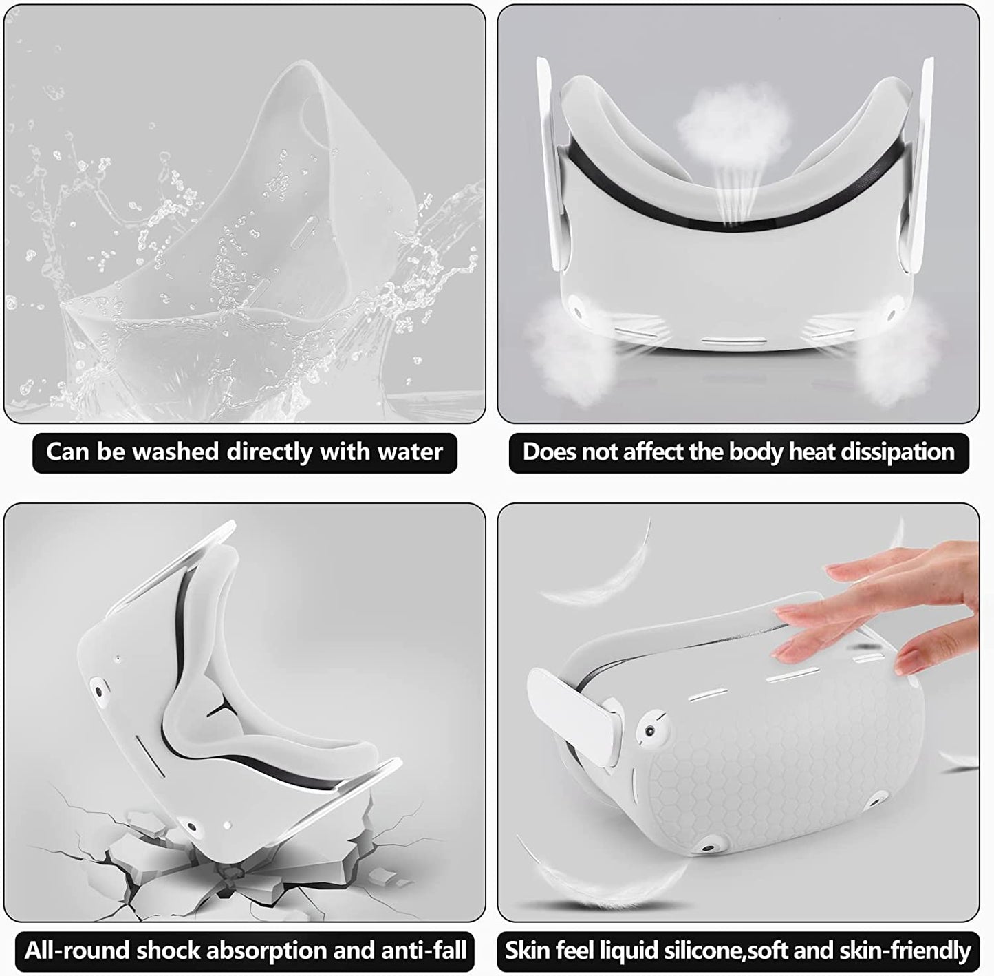 Virtual Reality Headset With Silicone Face Cover, VR Shell Cover, Touch Controller Grip Covers, Lens Cover and Eye Covers