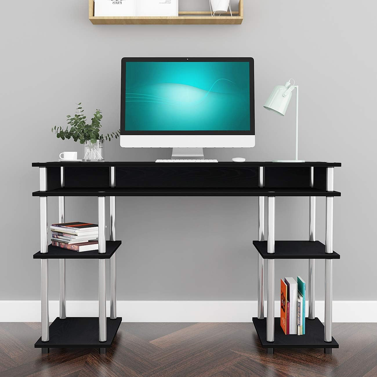 Large Home Office Desk with Storage Shelves and Multi-Functionality, 47.2"×15.7" Writing Table, Slim TV Console Table Side Table