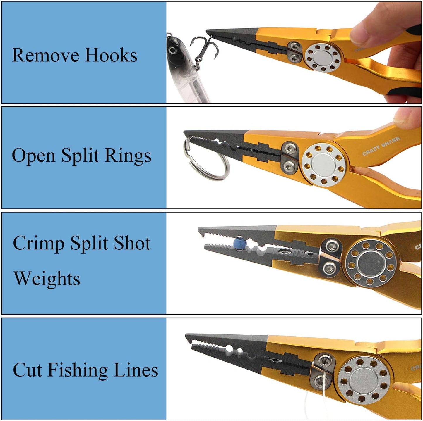 Premium Aluminium Fishing Pliers with Stainless Steel Hook Remover, Saltwater Resistant Gear, Spilt Ring Pliers, Tungsten Carbide Cutters, and Braid Line Cutters