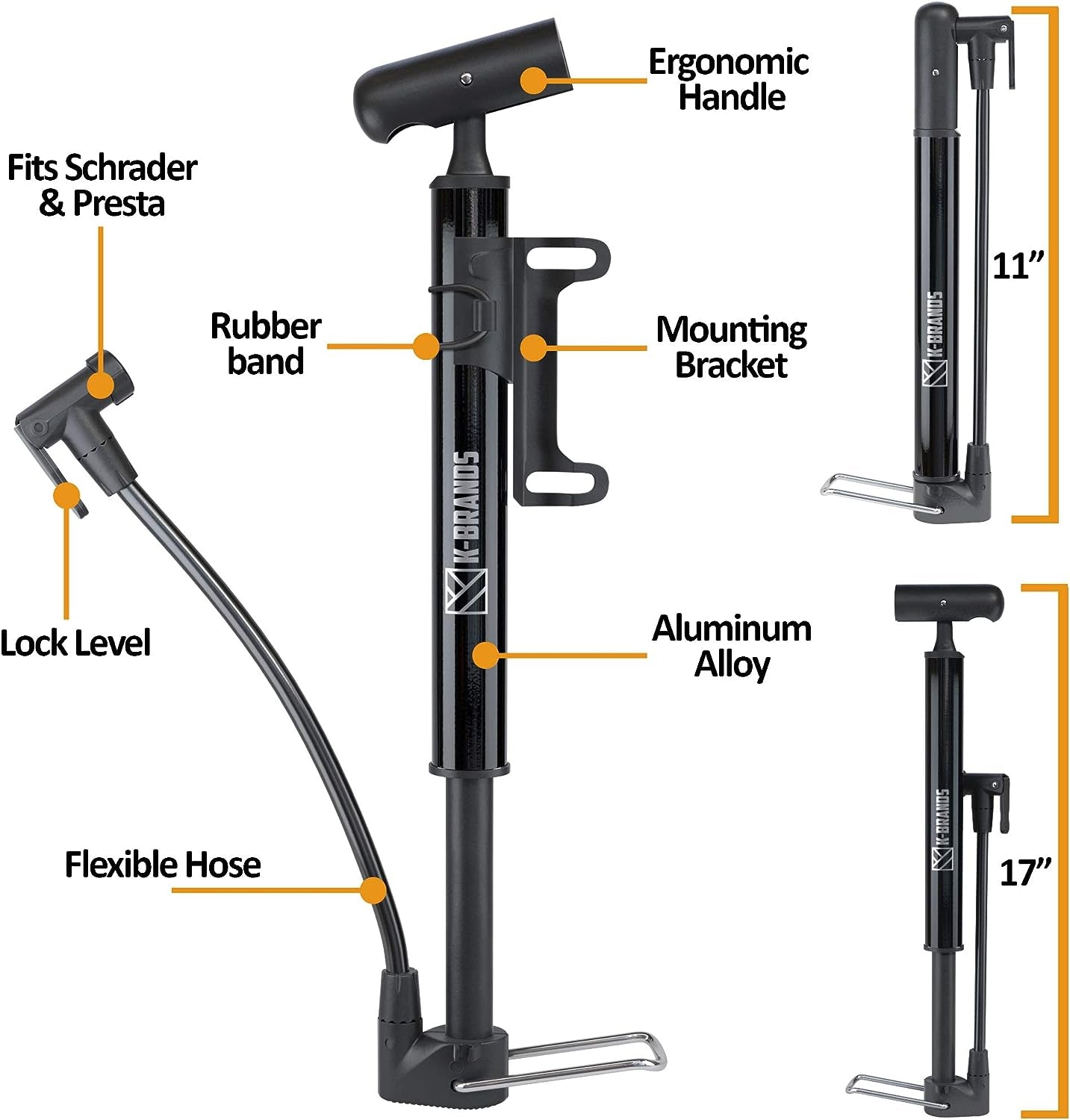 Compact and Portable Bike Floor & Sports Ball Air Pump - Aluminum Alloy Bicycle Tire Pump with Puncture Kit.