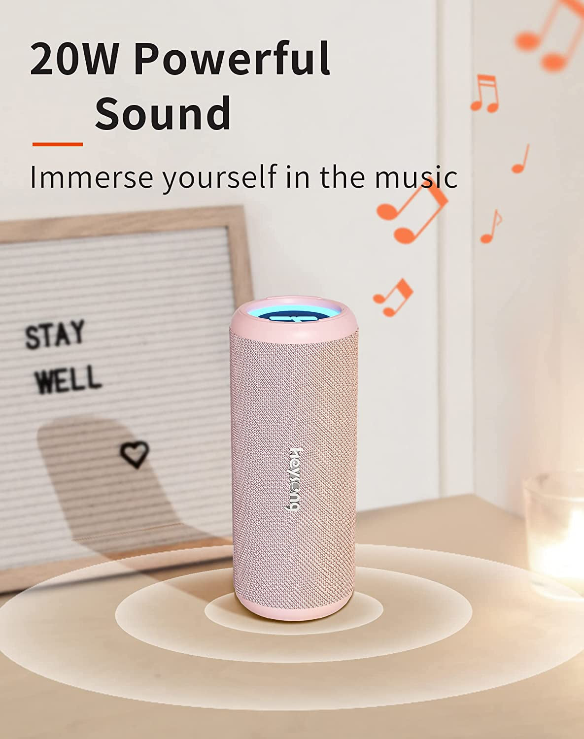 Waterproof Bluetooth Speaker with LED Light - 20W Loud Sound, TF Card, USB Playback, Outdoor, Camping, Gifts for Men (Pink)