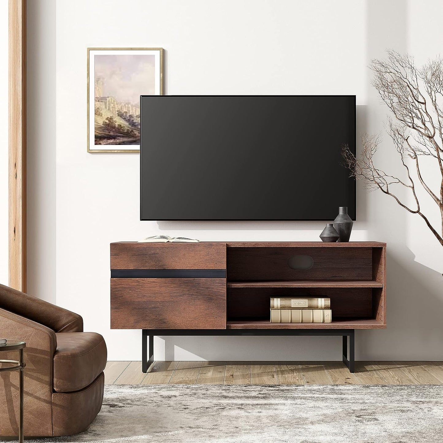 Modern Entertainment TV Stand for up to 50 inch TV with Storage Cabinets Media Console for Living Room, 42" - Brown