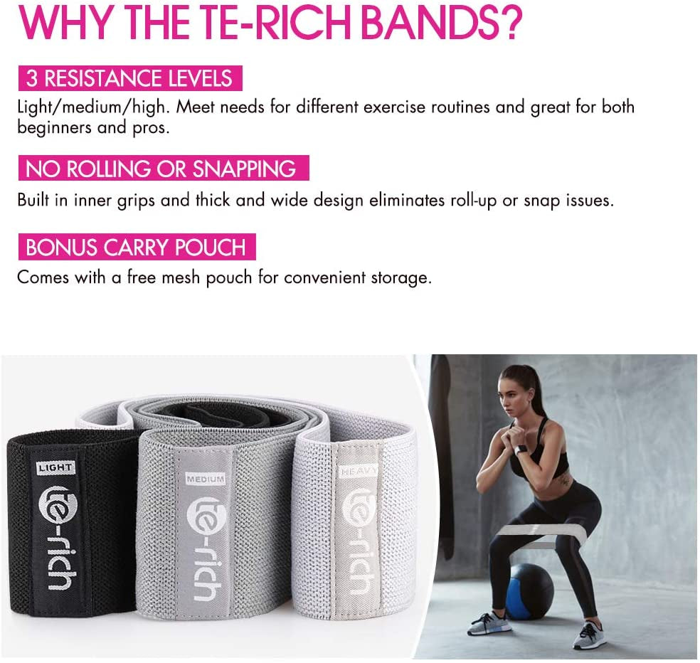 Resistance Bands for Legs and Butt, Fabric Workout Loop Bands, Set of 3