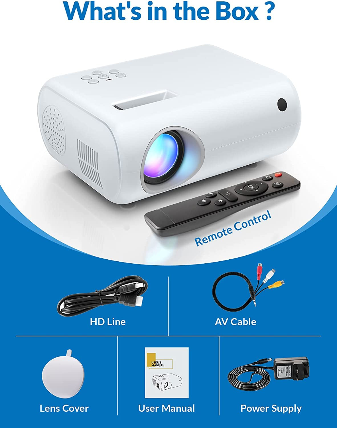 Portable Mini Projector - Enjoy Outdoor Movies with 9000 Lux Full HD 1080P Projection. Compatible with iOS/Android Phones, Tablets, Laptops, PCs, TV Sticks, Boxes, USB Drives, DVDs, and Game Consoles.