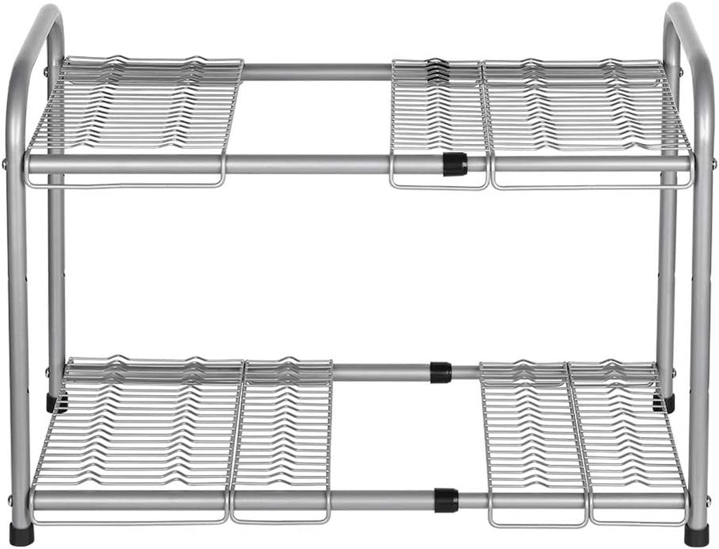 NEX 2 Tier Expandable Kitchen Storage Organizer Under Sink Cabinet Organizer Bathroom Sink Counter Shelf Rack, Metal