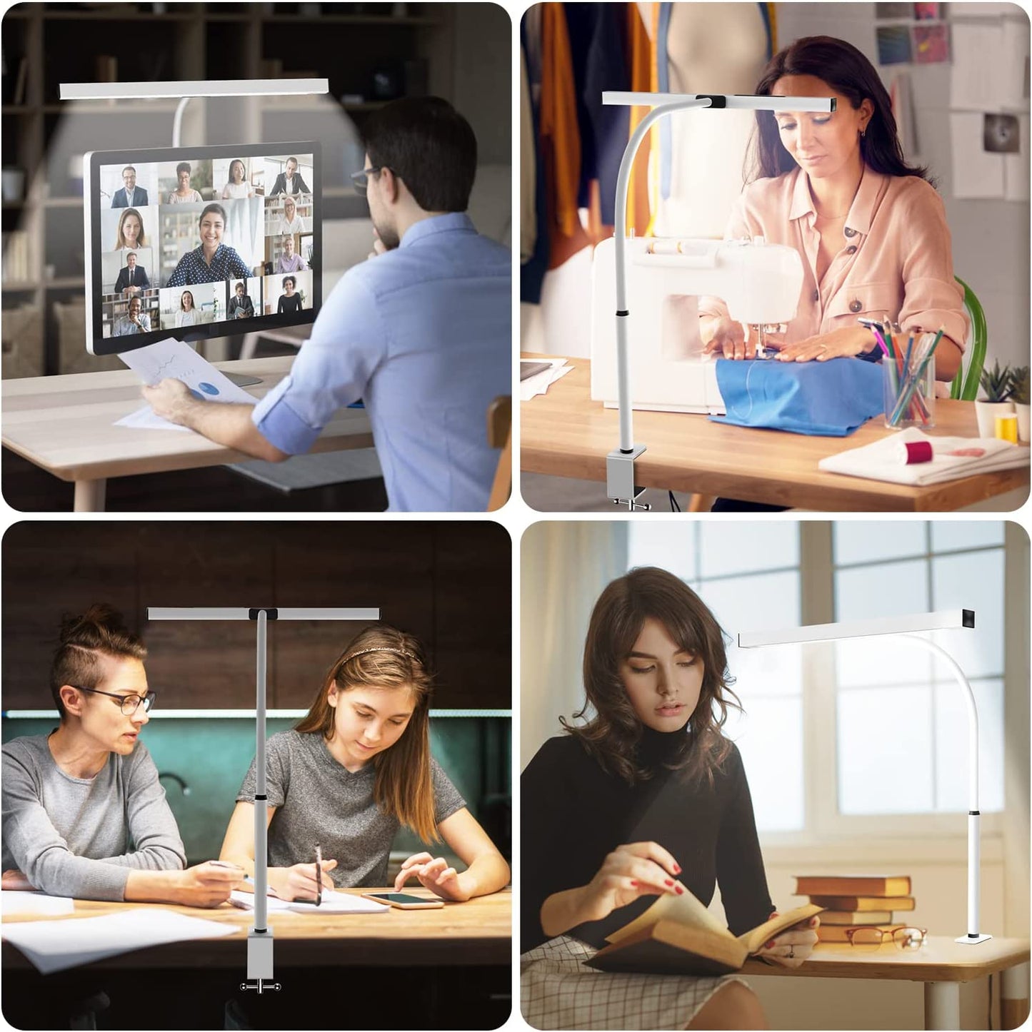 White Modern LED Desk Lamp: Eye-Caring Desk Light with Clamp, Ideal for Home Office and Studio Monitor. The Architect Desk Lamp features 360° Rotation Gooseneck, AC Adapter, 5 Color Modes, and Stepless Dimming