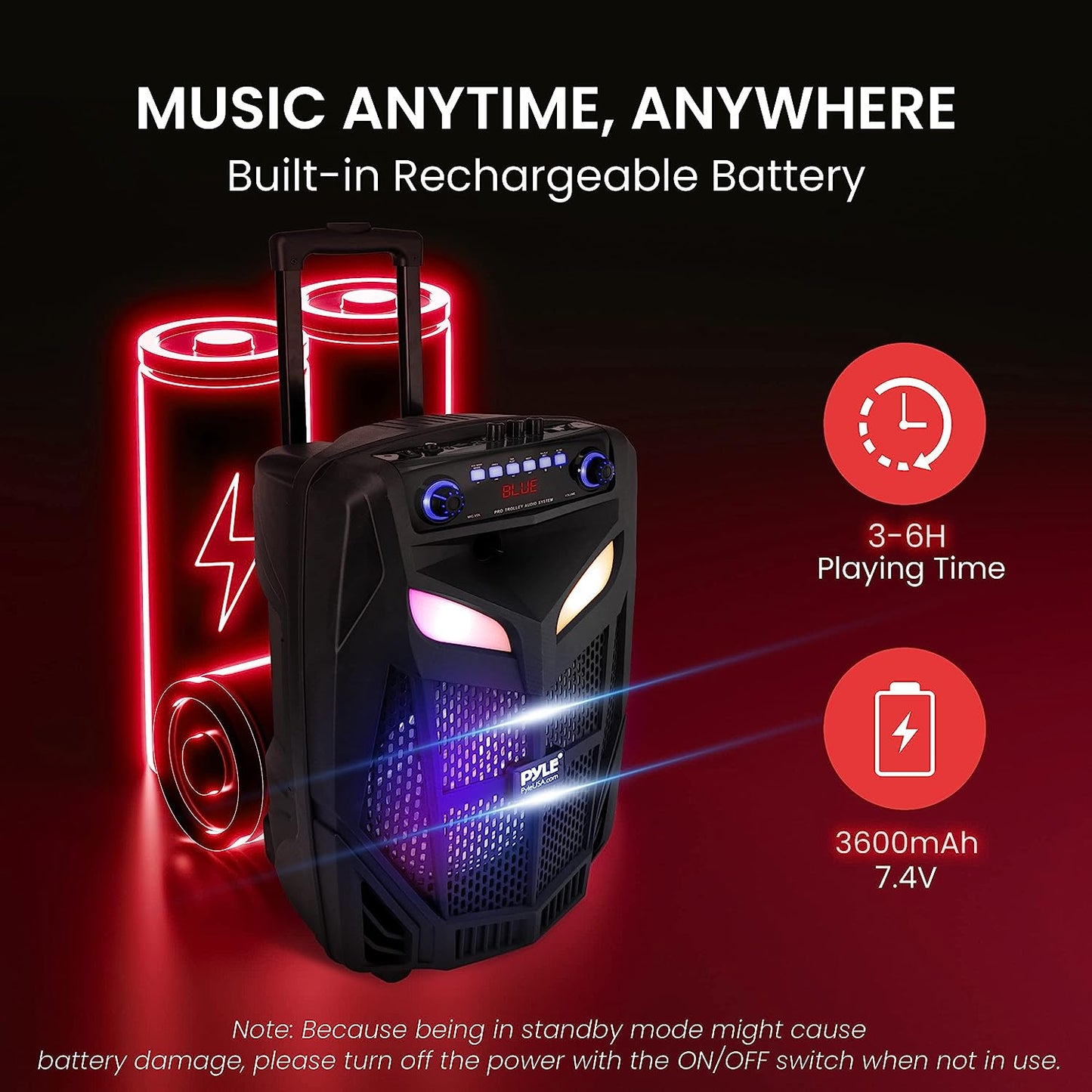Portable Bluetooth PA Speaker System - A 600W 10-Inch Outdoor Bluetooth Speaker that comes with 2 Wireless Microphones, Party Lights, USB and SD Card Reader, FM Radio, Rolling Wheels for easy transport, and a Remote Contro