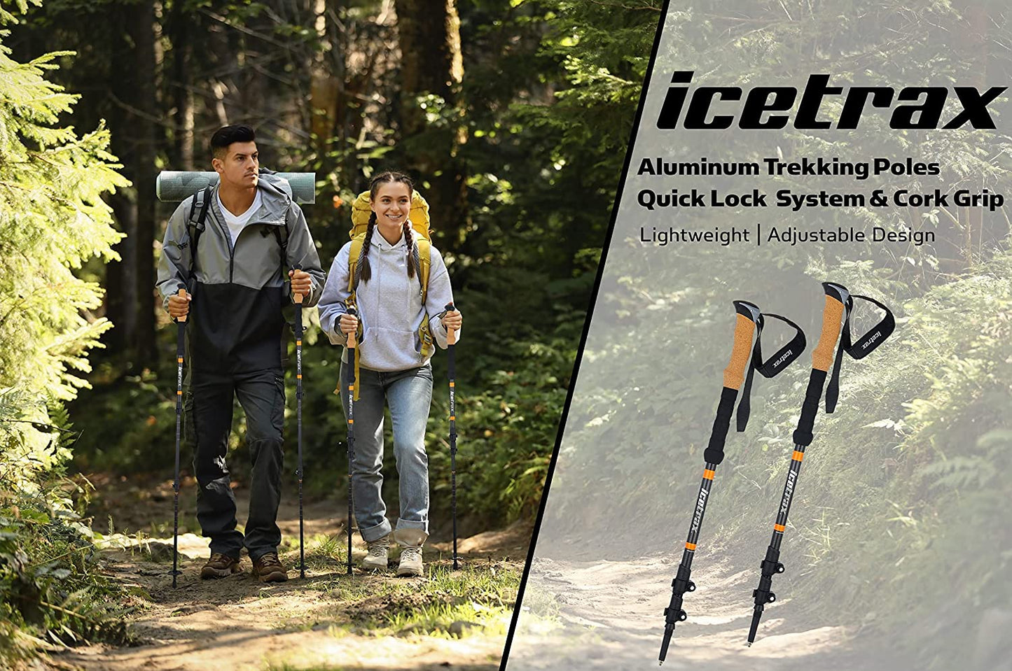 Durable Aluminum Trekking Poles with Quick Lock System, Cork Grip, and Adjustable Height - Complete Hiking Poles Set