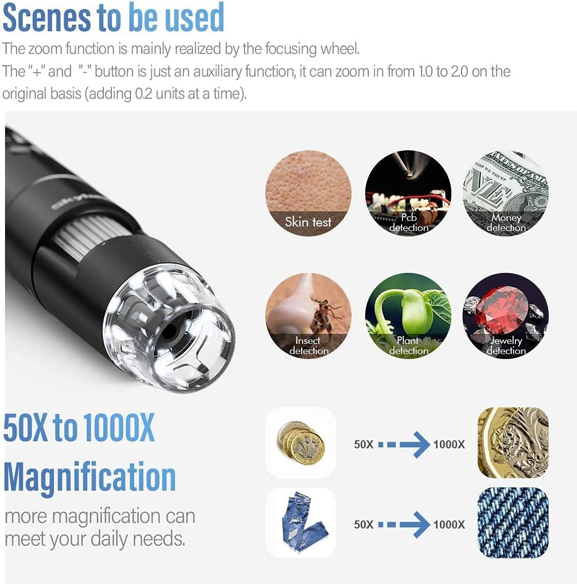 Portable Wireless Digital Microscope, 50X-1000X Magnification, WiFi Connectivity, Adjustable Stand, HD USB Microscope Camera for Iphone, Android, Ipad, Windows, Mac Computers