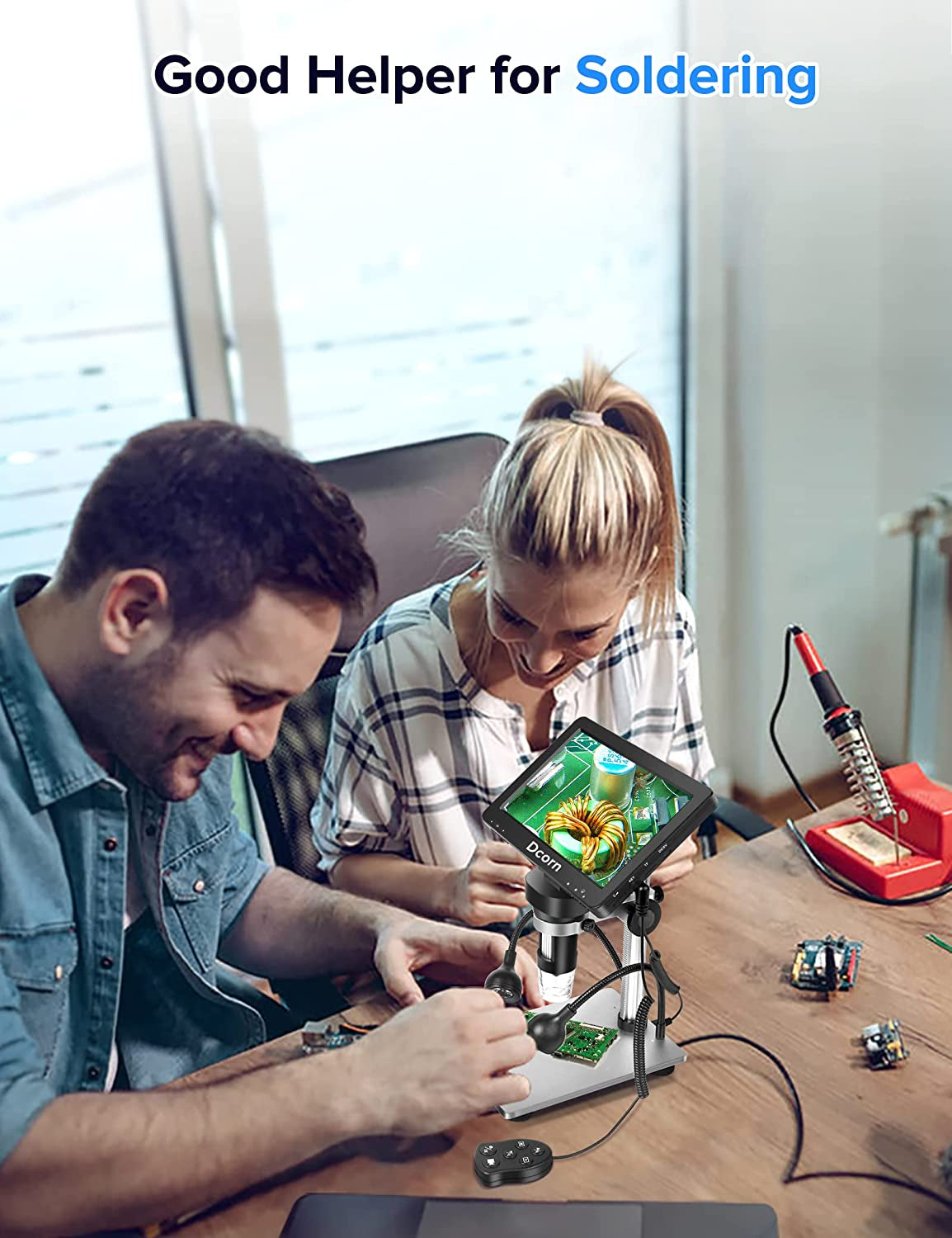Digital Microscope 7" 1200X, 12MP 1080P Photo/Video Microscope with 32GB TF Card for Soldering, Coins, Metal Stand, Wired Remote, 10 LED Fill Lights, PC View, Windows/Mac Compatibility