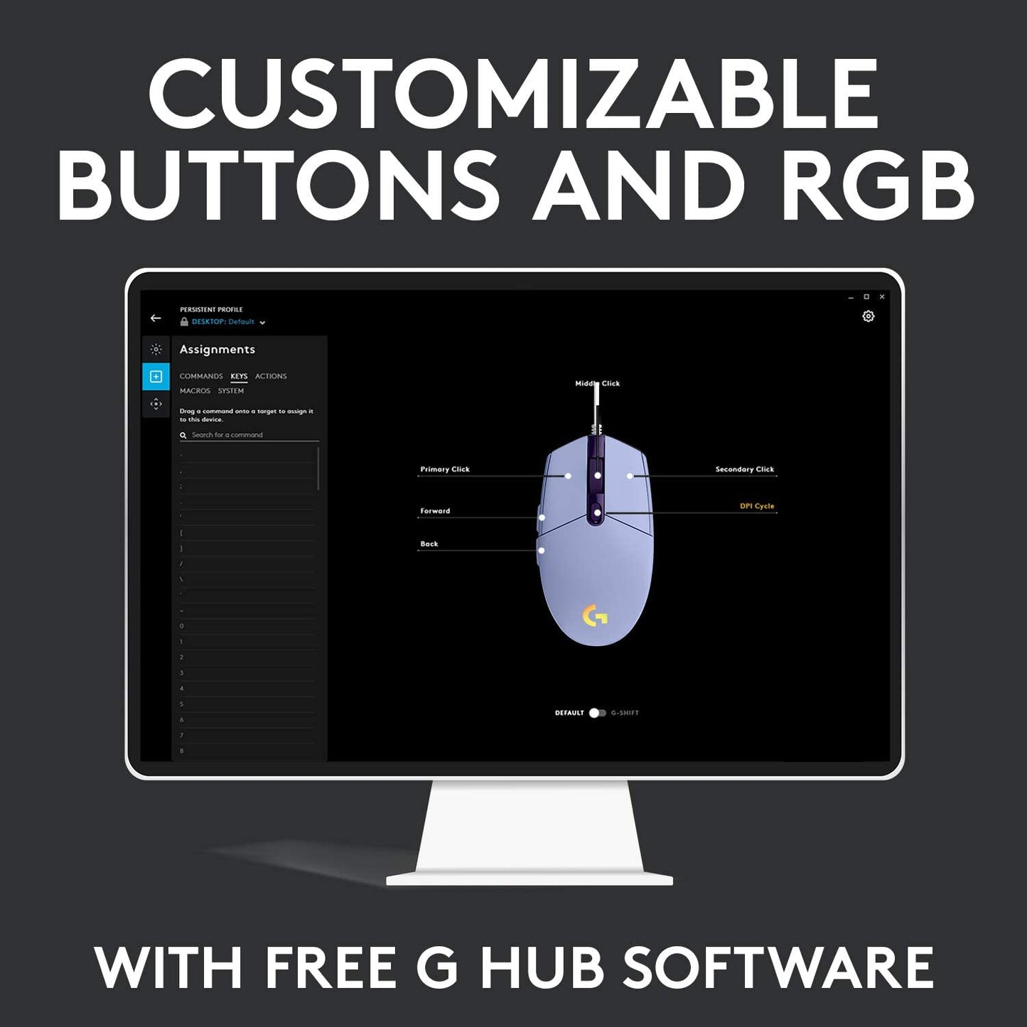 Wired Gaming Mouse 203: 8,000 DPI, Rainbow Optical Effect LIGHTSYNC RGB. Features 6 Programmable Buttons, On-Board Memory, and Screen Mapping. Compatible with PC/Mac Computer and Laptop. Available in Lilac.