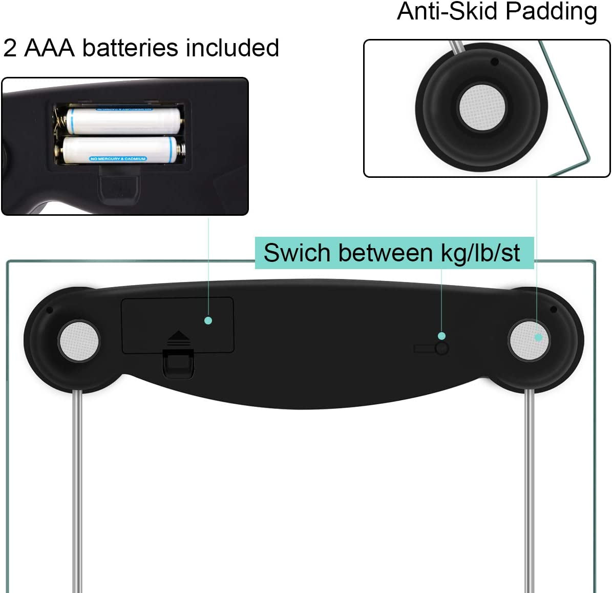 Precision Digital Body Weight Scale: Step-On Technology, LCD Backlit Display, and Accurate Weight Measurements up to 400 lbs Capacity. Color: Black.