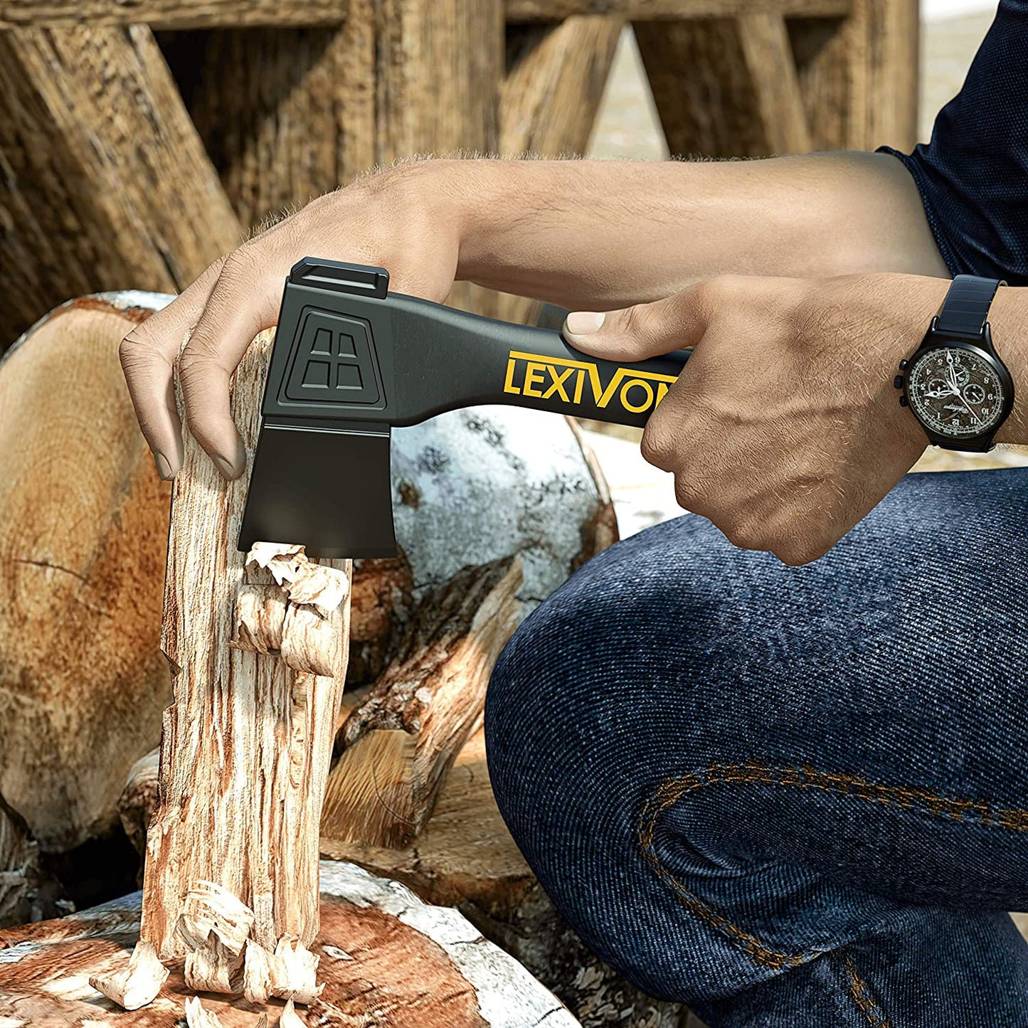 Camping Hatchet with Ergonomic Grip and Lightweight Fiber-Glass Composite Handle - Includes Protective Carrying Sheath
