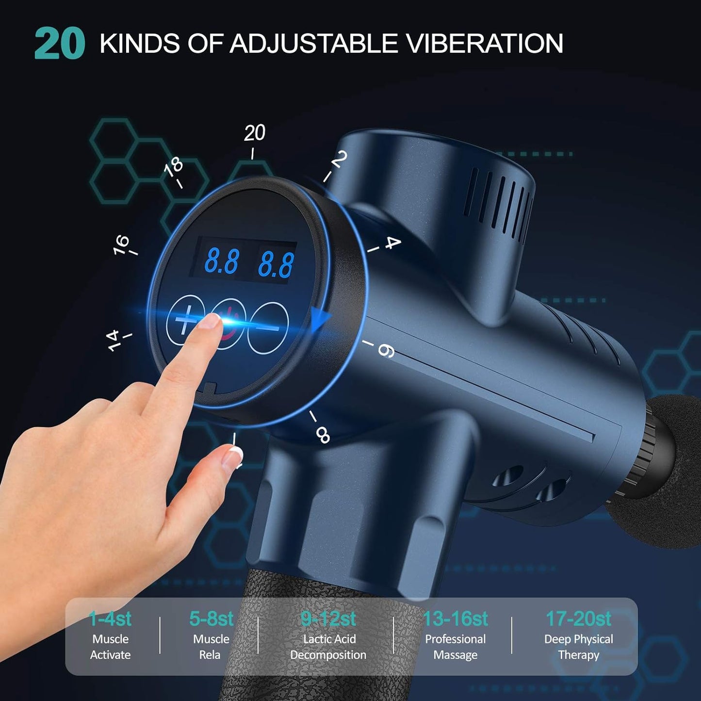 Deep Tissue Muscle Percussion Massage Gun - Handheld Body Massager for Athletes' Pain Relief and Relaxation, Ultra-Quiet Brushless Motor, Wireless with 20-Speed Levels