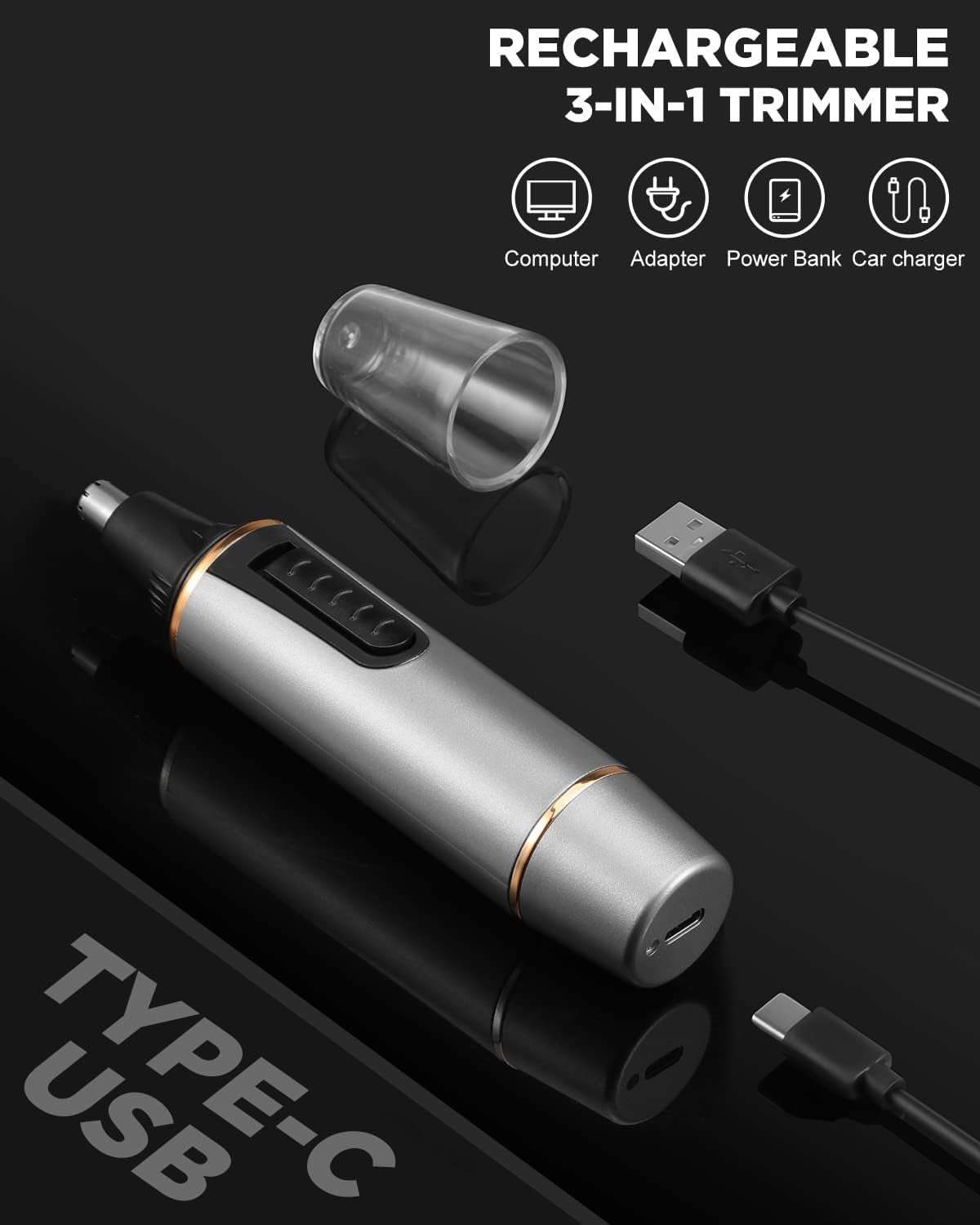 Professional Nose Hair Trimmer for Men and Women - Painless Rechargeable Design - Suitable for Eyebrow and Facial Hair Trimming - Equipped with a Powerful Motor - IPX7 Waterproof Rating