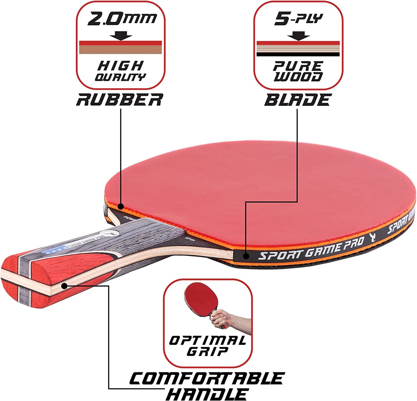 Ping Pong Paddle with Enhanced Spin and Complimentary Case
