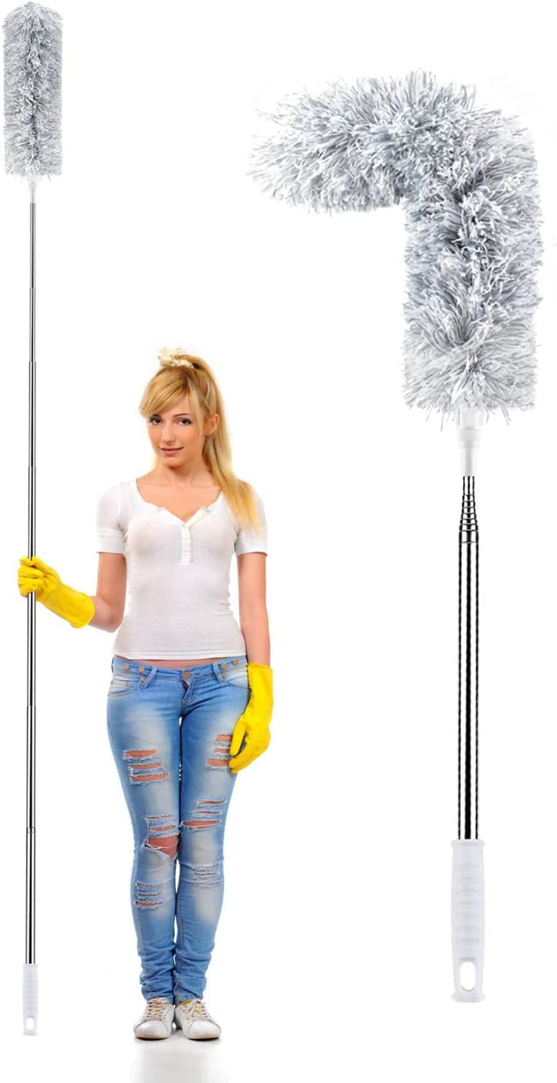 Telescoping Microfiber Duster with Stainless Steel Extension Pole - Detachable Bendable Head, Ideal for Cleaning Ceiling Fan, High Ceilings, and Furniture