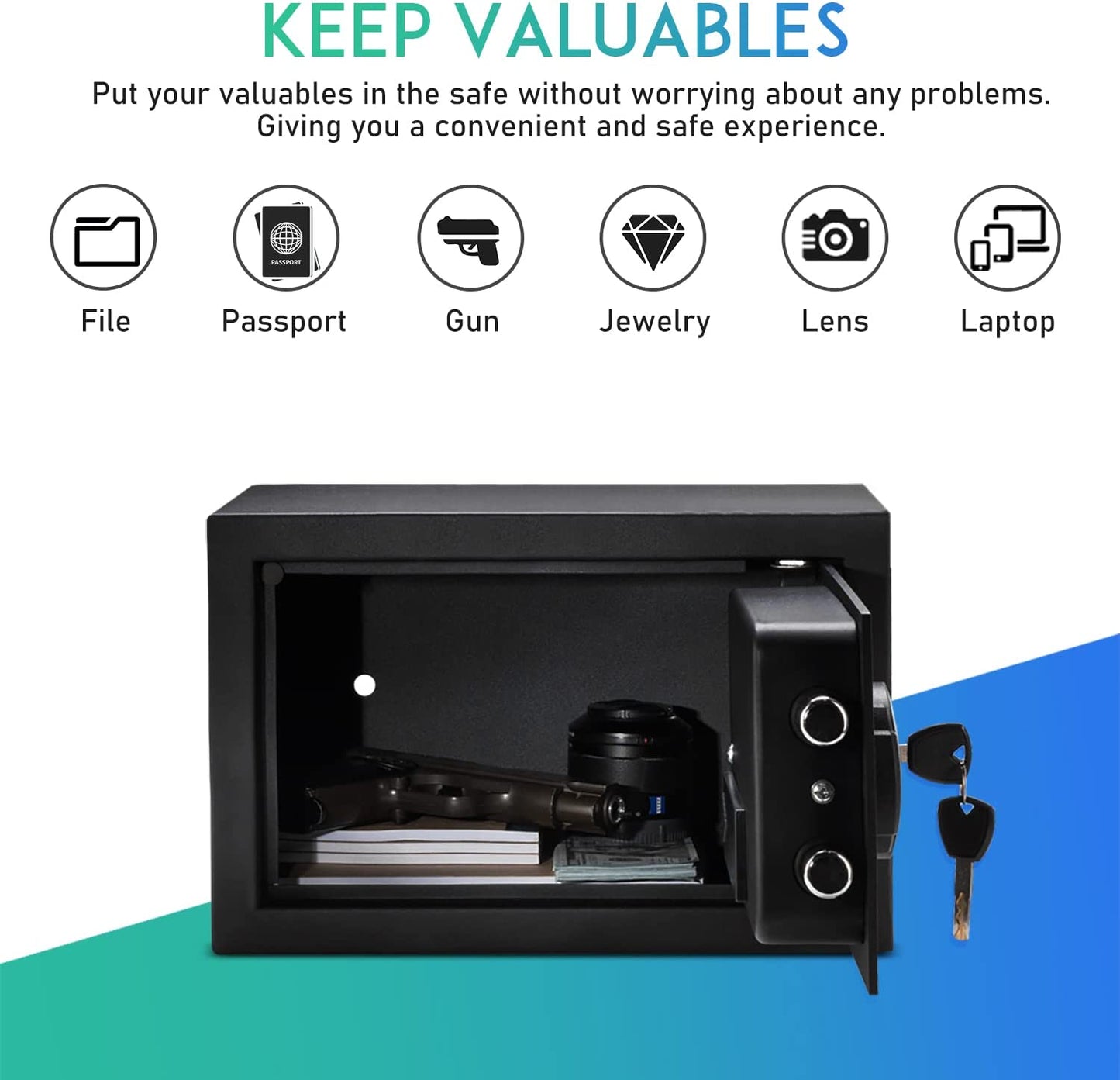 Deluxe Digital Keypad Safe Box - Secure Money, Jewelry, Guns, and Cash - Steel Alloy Drop Safe with Keypad Lock, Ideal for Home, Office, Hotel, and Business Use, 0.3 Cubic Feet Capacity