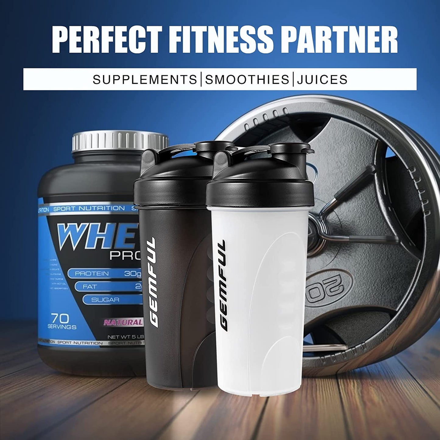 Shaker Bottle for Protein Mixes BPA-Free Leak Proof 750 ML 2 Pack