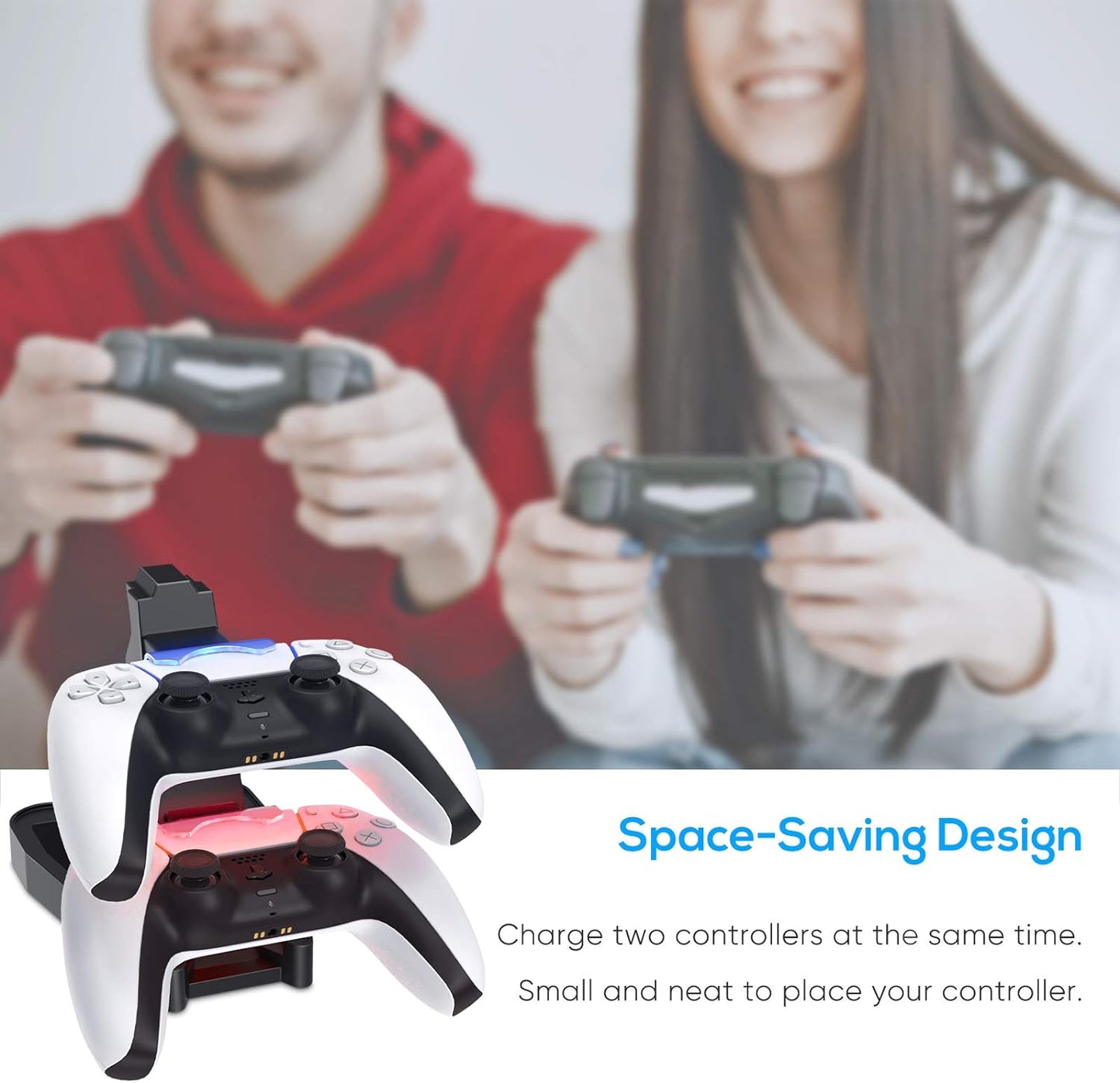 PS5 Dual Controller Charger: Dual USB Charging Dock Station Stand for Playstation 5 DualSense Wireless Controller Compatibility