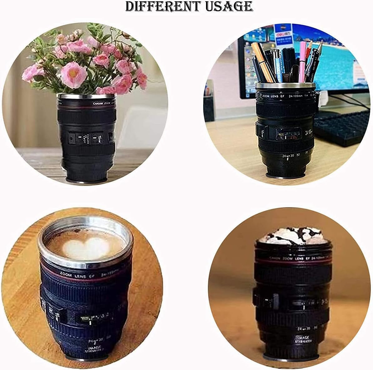 Stainless Steel Camera Lens Mug with Smart Grip Suction, 13.5 Oz Travel Cup - Ideal Gift for Photographers, Father's Day, and Special Occasions