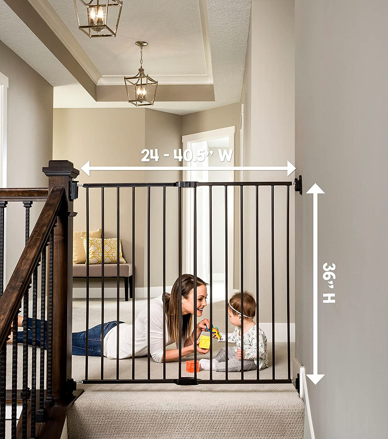 2-in-1 Extra Tall Easy Swing Stairway Baby Gate, Black