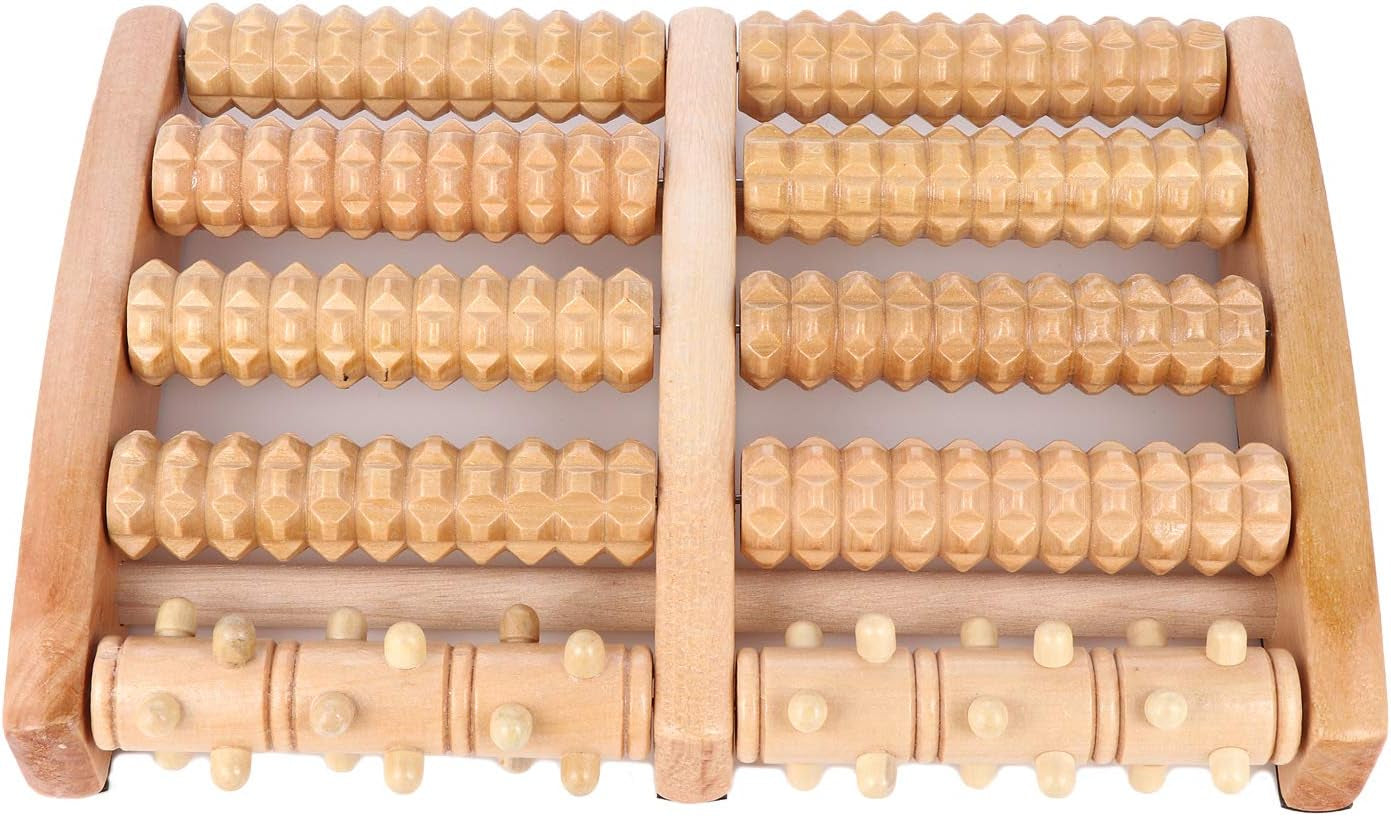 Dual Wooden Foot Massager Roller - Designed for Plantar Fasciitis, Arch Pain, and Muscle Tension Relief, Offers Acupressure Therapy for Pain Alleviation, Suitable for Home or Office Use; Large Size for Effective Foot Massage.