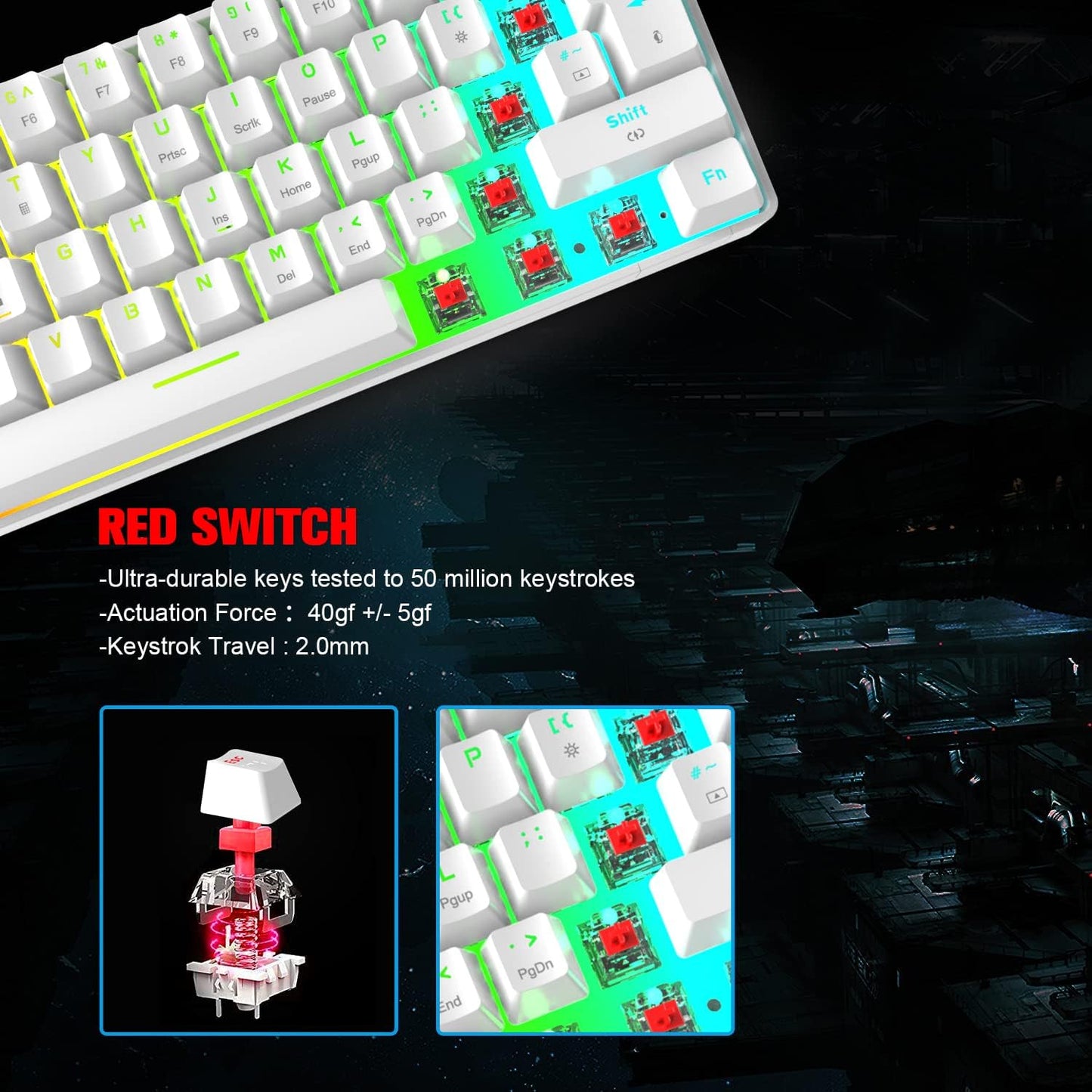 Compact T60 Wired Gaming Keyboard and Light Mouse Combo - Mini Portable Mechanical Keyboard with 62 Keys and RGB Backlit, paired with a 12000DPI Gaming Mouse. Compatible with PC, PS4, PS5, Xbox, featuring Linear Switches.