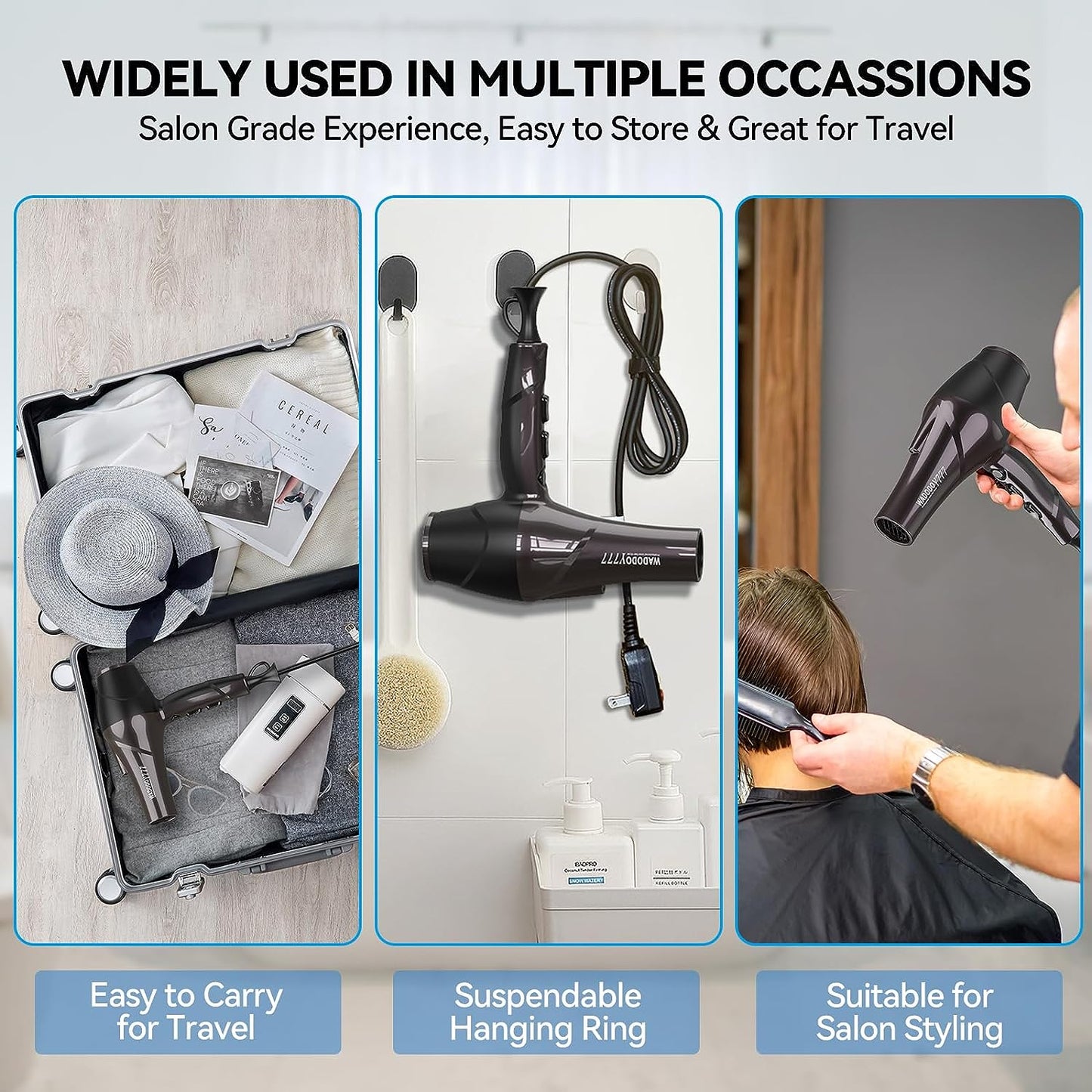 Professional Hair Dryer - 2200W Ionic Blow Dryer with Blue Ray Hair Care, Powerful AC Motor, Fast Drying, Constant Temperature, Low Noise; Suitable for Curly Hair, Ideal for Women and Men, Black Design.