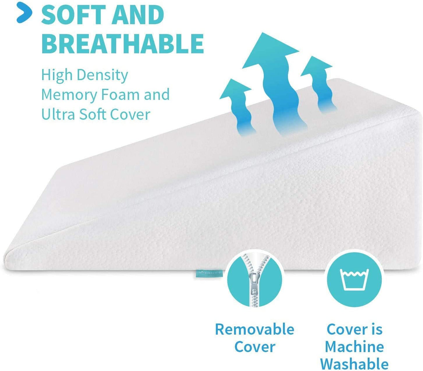 Cooling Bed Wedge Pillow with Gel Memory Foam Top - 10 Inch Wedge - Provides Elevated Support for Lower Back Pain, Acid Reflux, Heartburn, Allergies, and Snoring - Comes with an Ultra Soft Breathable Cover